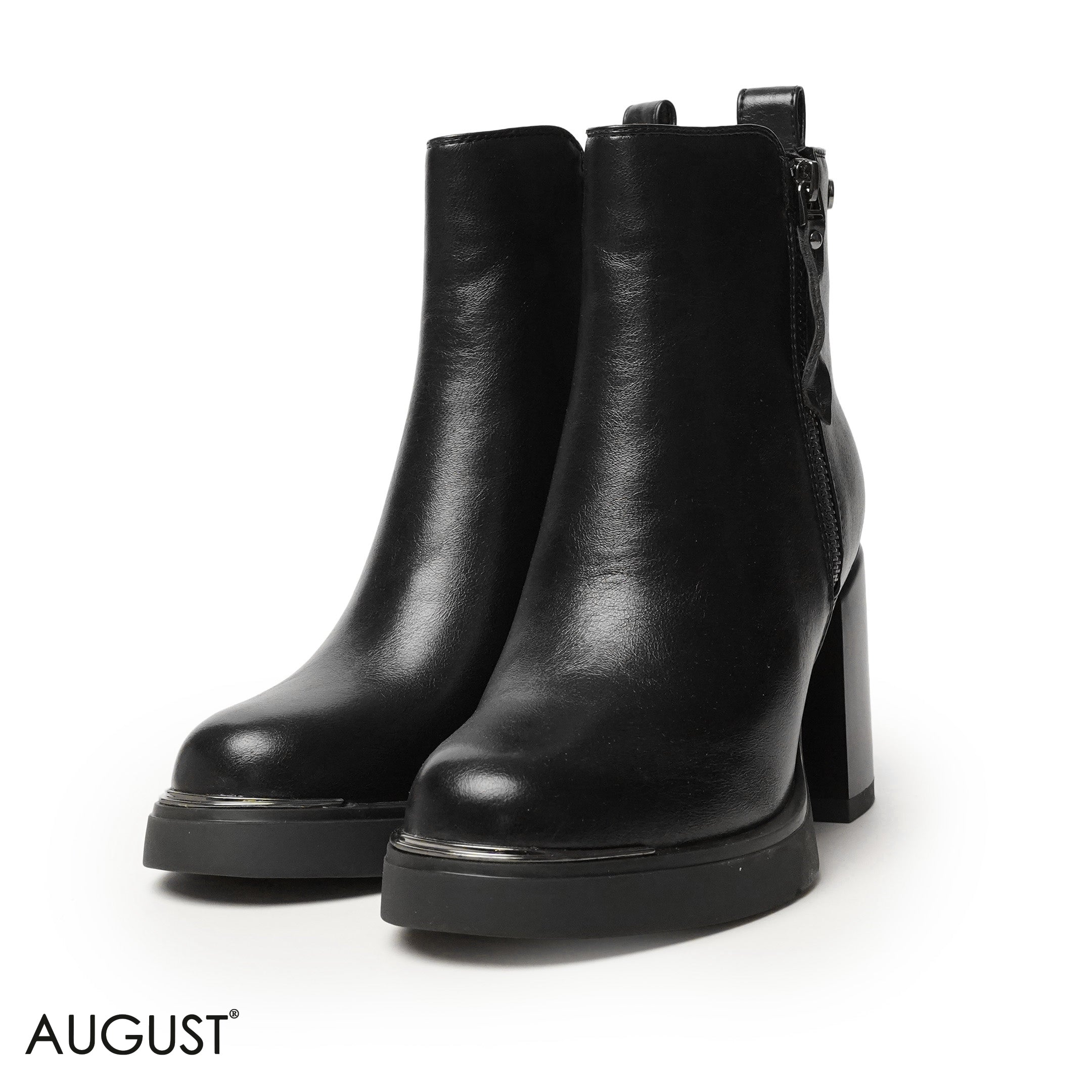 SHINY LEATHER HEELED ANKLE BOOTS WITH ZIPPER