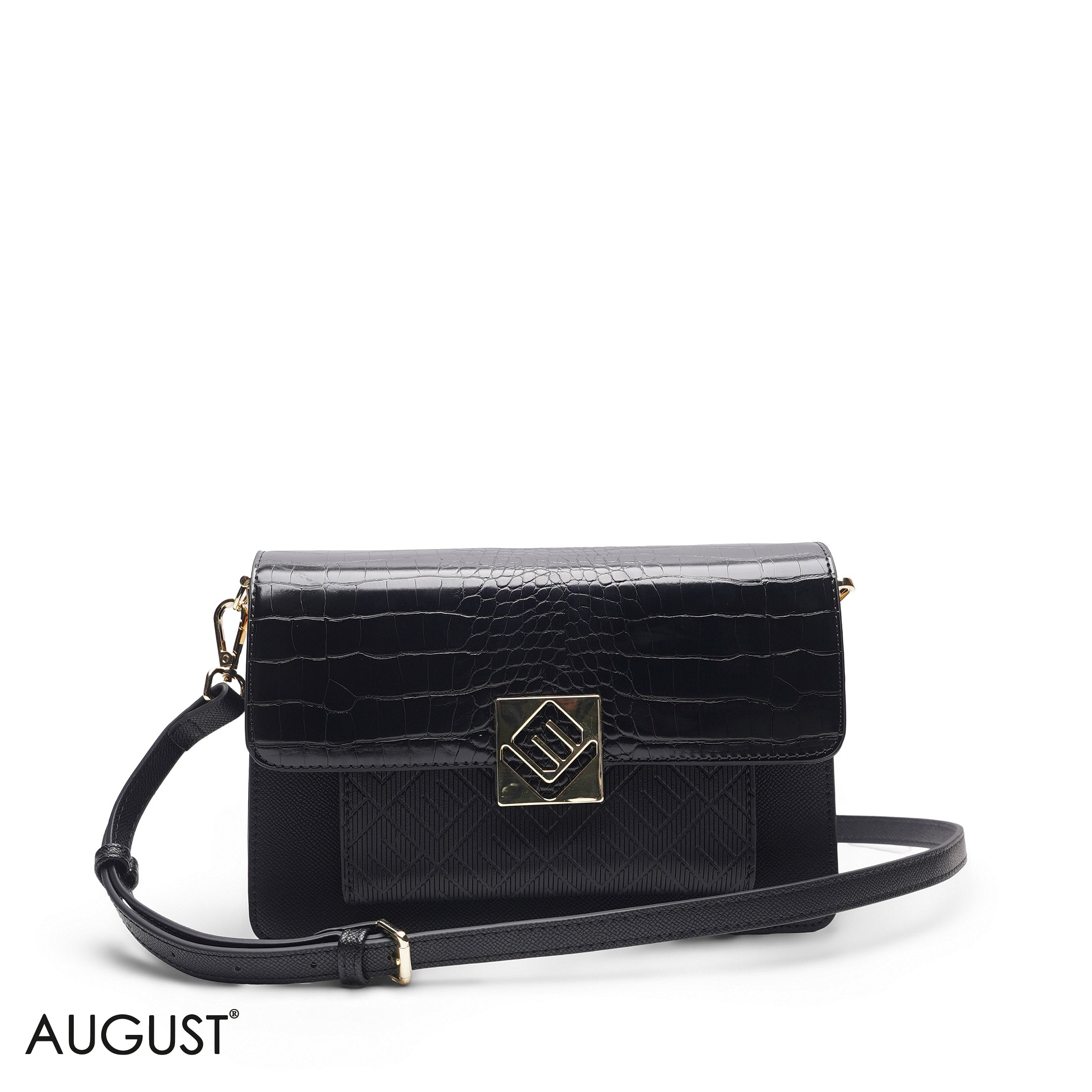 BLACK SOLID BAG WITH HAND STRAP - MED