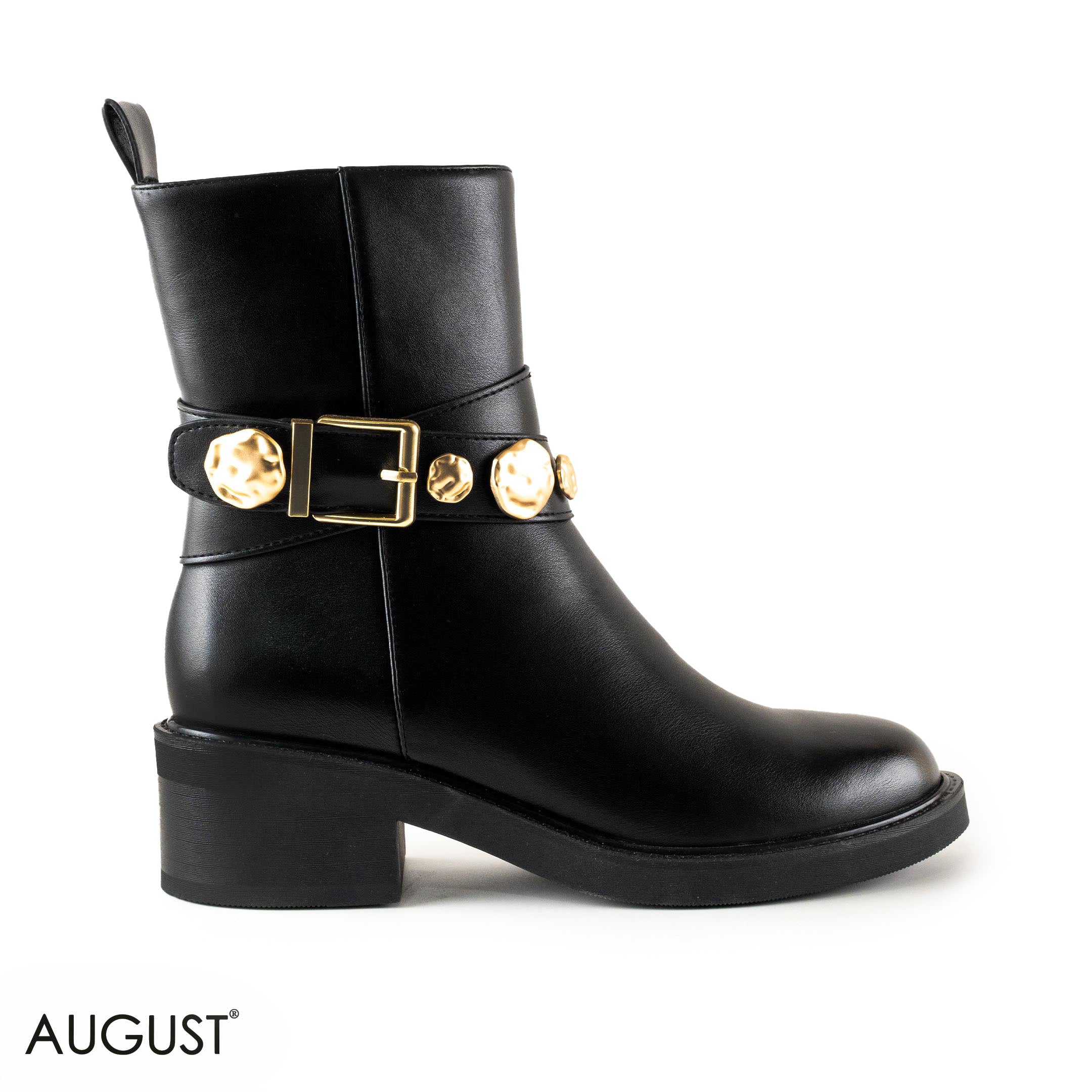 SMOOTH LEATHER BOOT WITH METAL ACCENTS