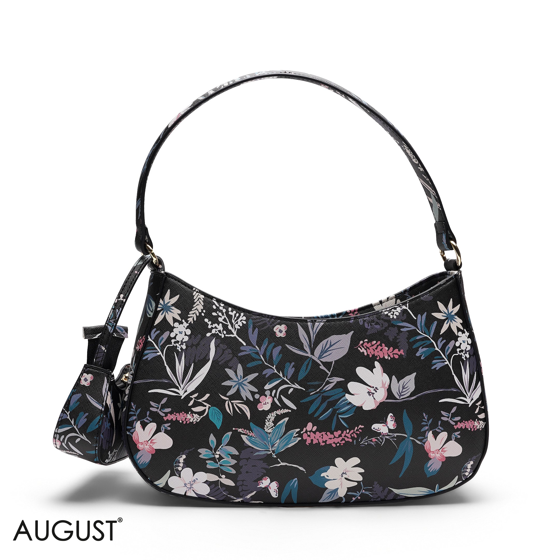 BLACK FLORAL SHOULDER HOBO BAG WITH MINI BAG