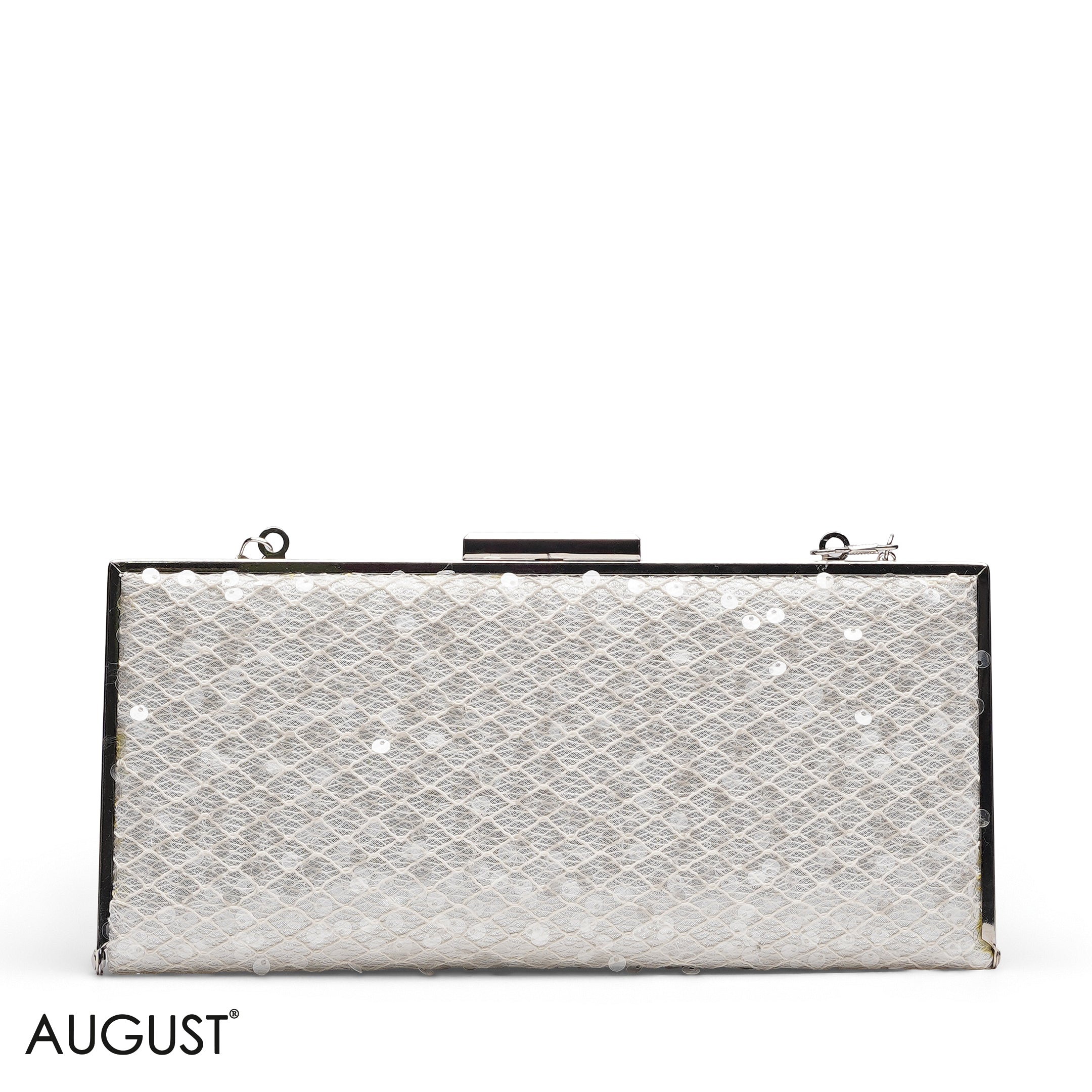 WHITE SEQUIN NETTED BOX CLUTCH BAG