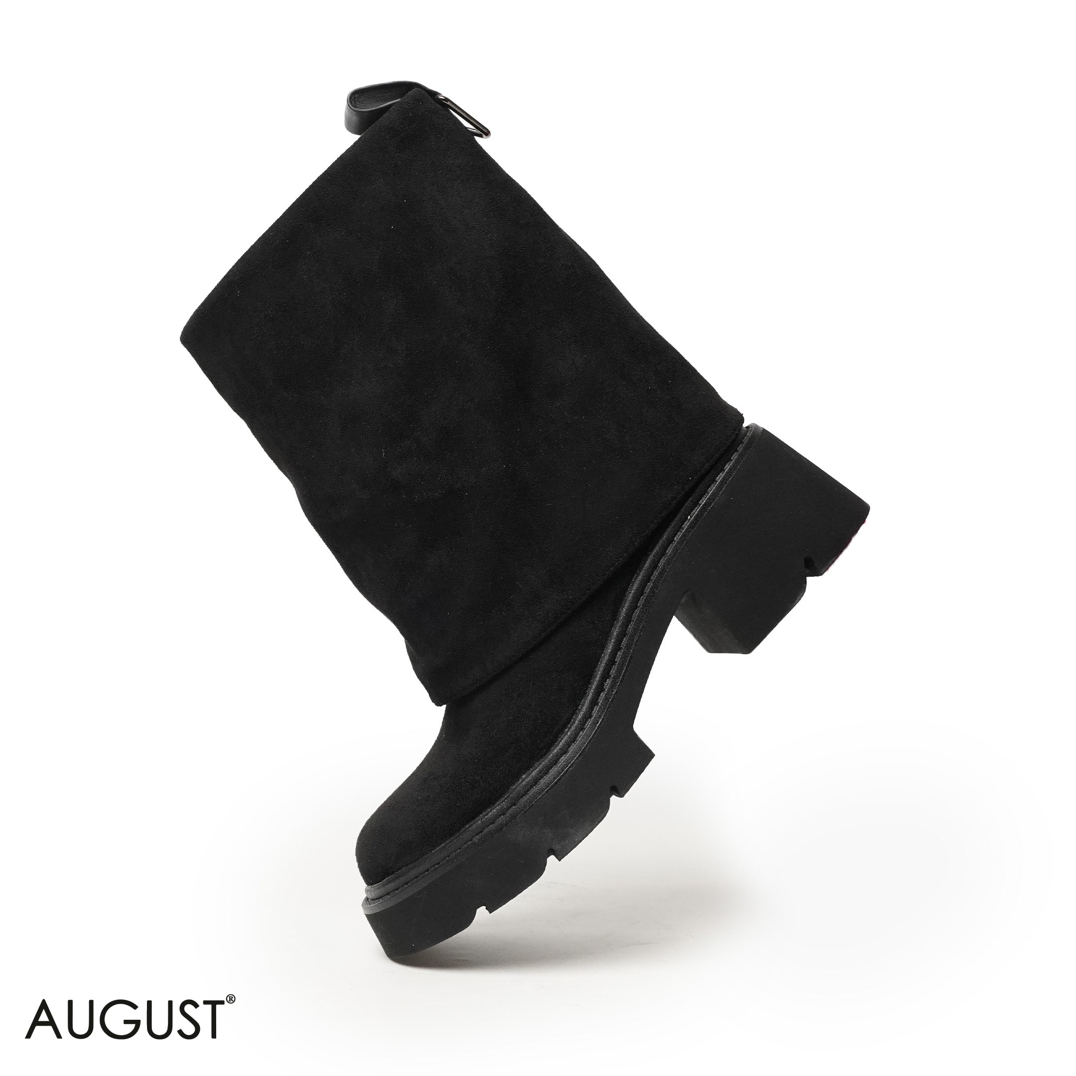 BLACK CHAMOIS LEATHER BOOTS WITH CHUNKY SOLE