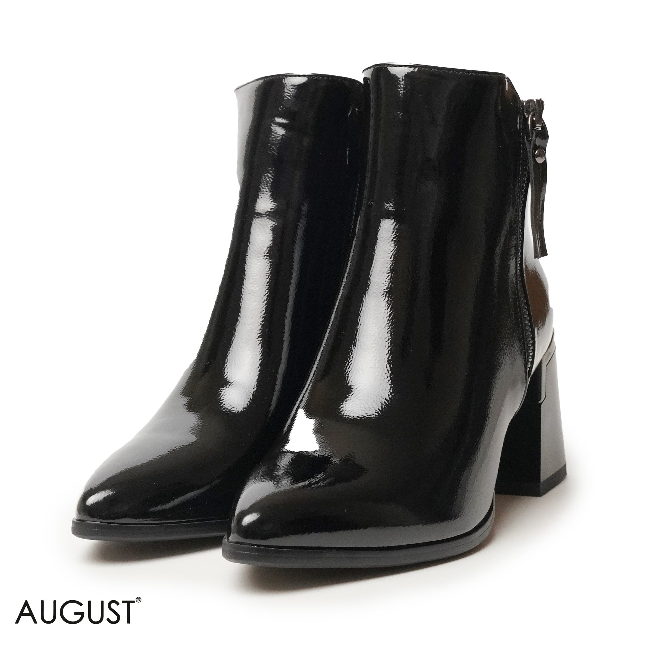 GLOSSY LEATHER HEELED BOOTS WITH SIDE ZIPPER
