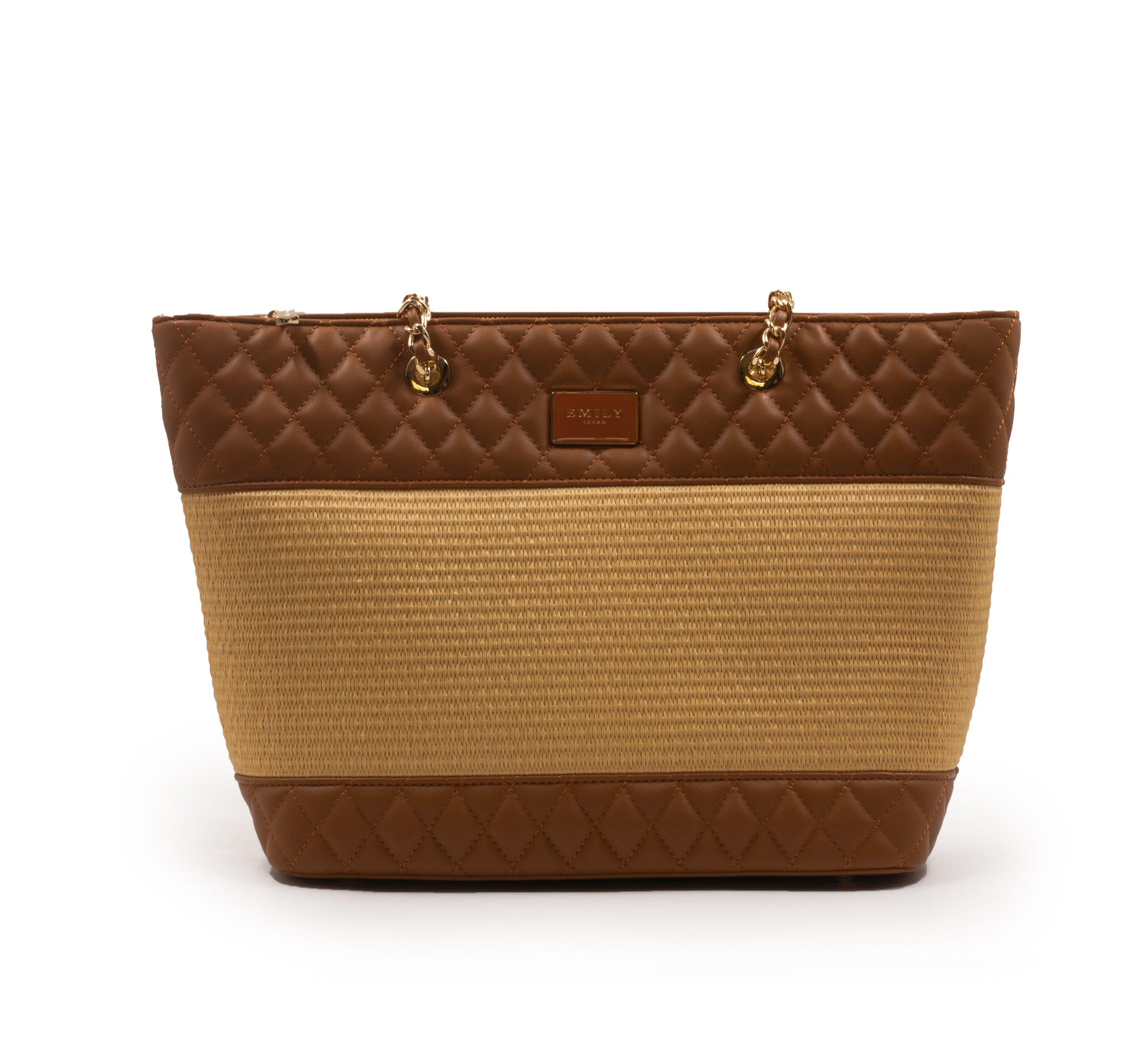 FOX LEATHER,STROW,CHAIN METALLIC DETAILS TOTE-LARGE