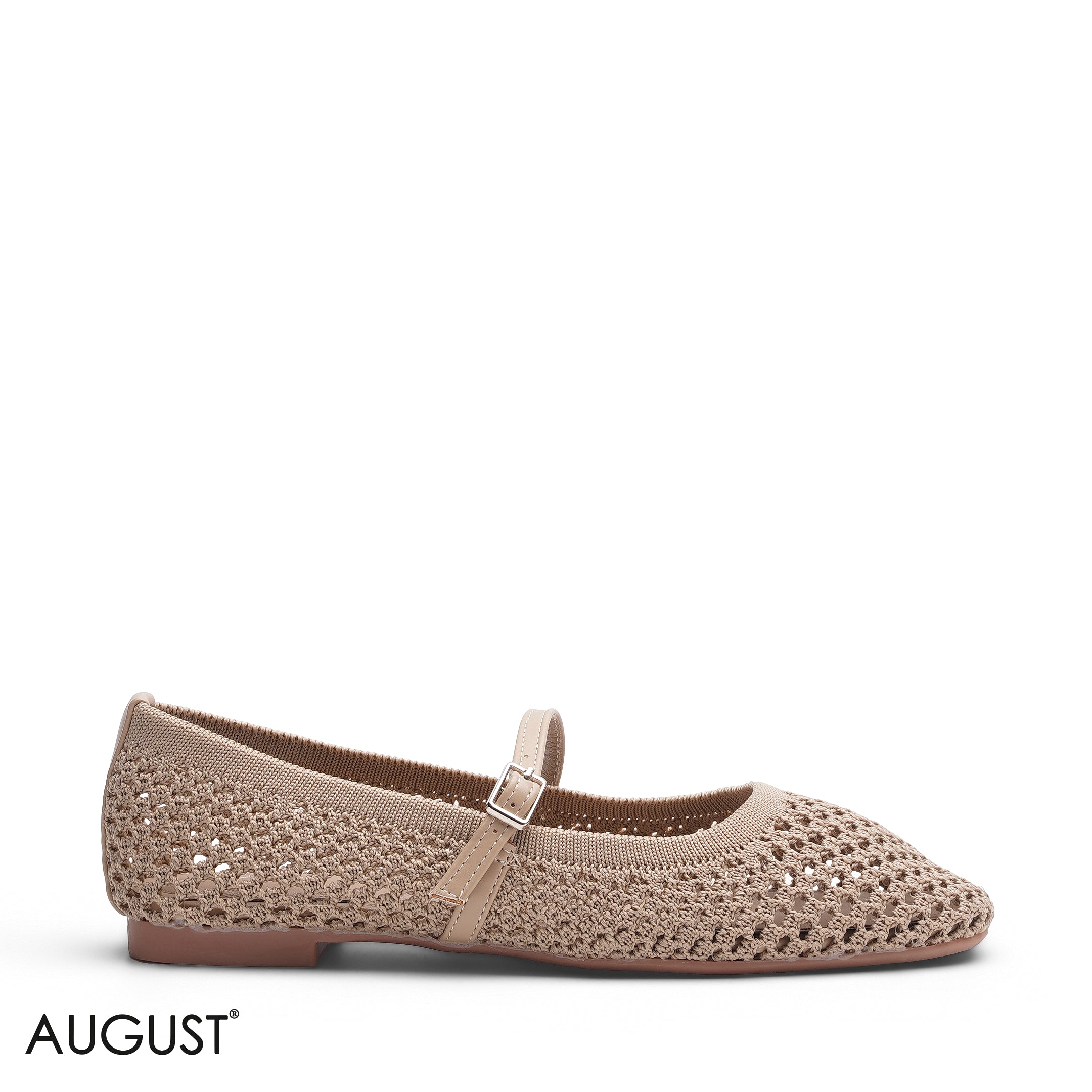 BEIGE KNIT OPEN WEAVE MARY JANE FLATS