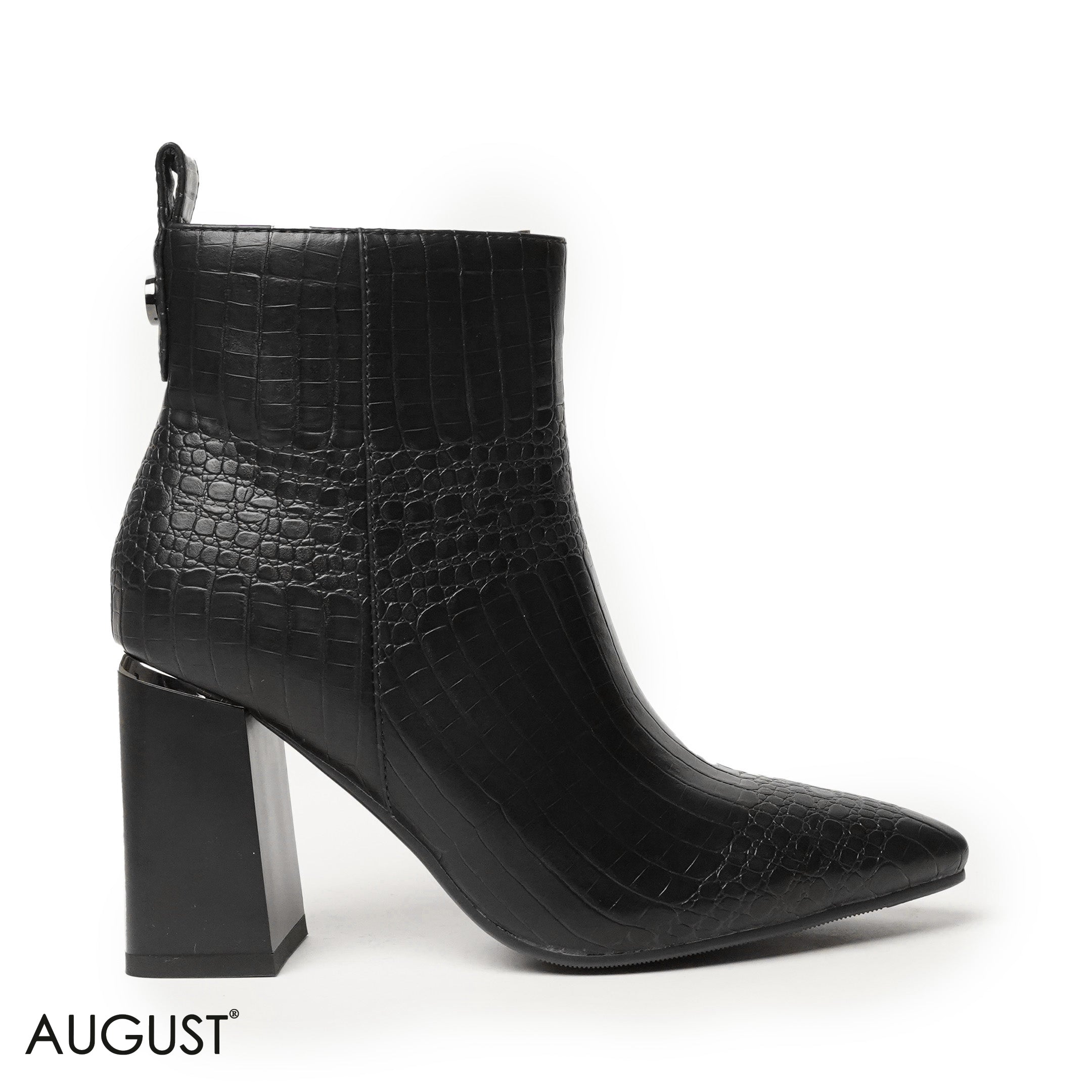 SMOOTH LEATHER HEELED ANKLE BOOTS WITH CROCODILE TOUCH