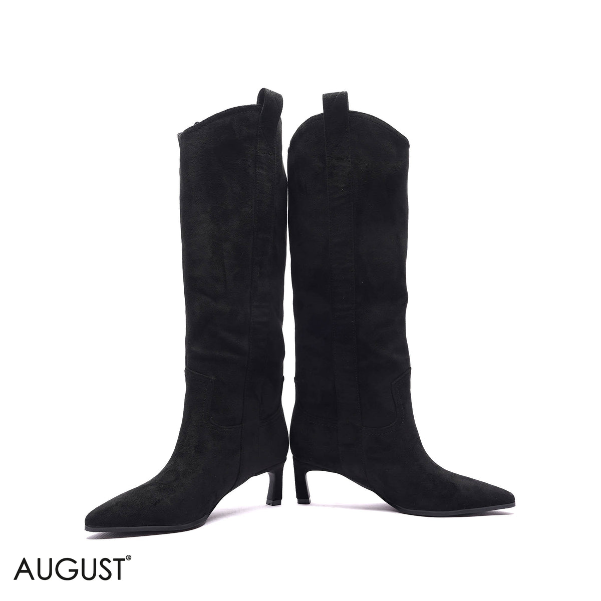 WESTERN KITTEN-HEEL SUEDE KNEE-HIGH BOOTS