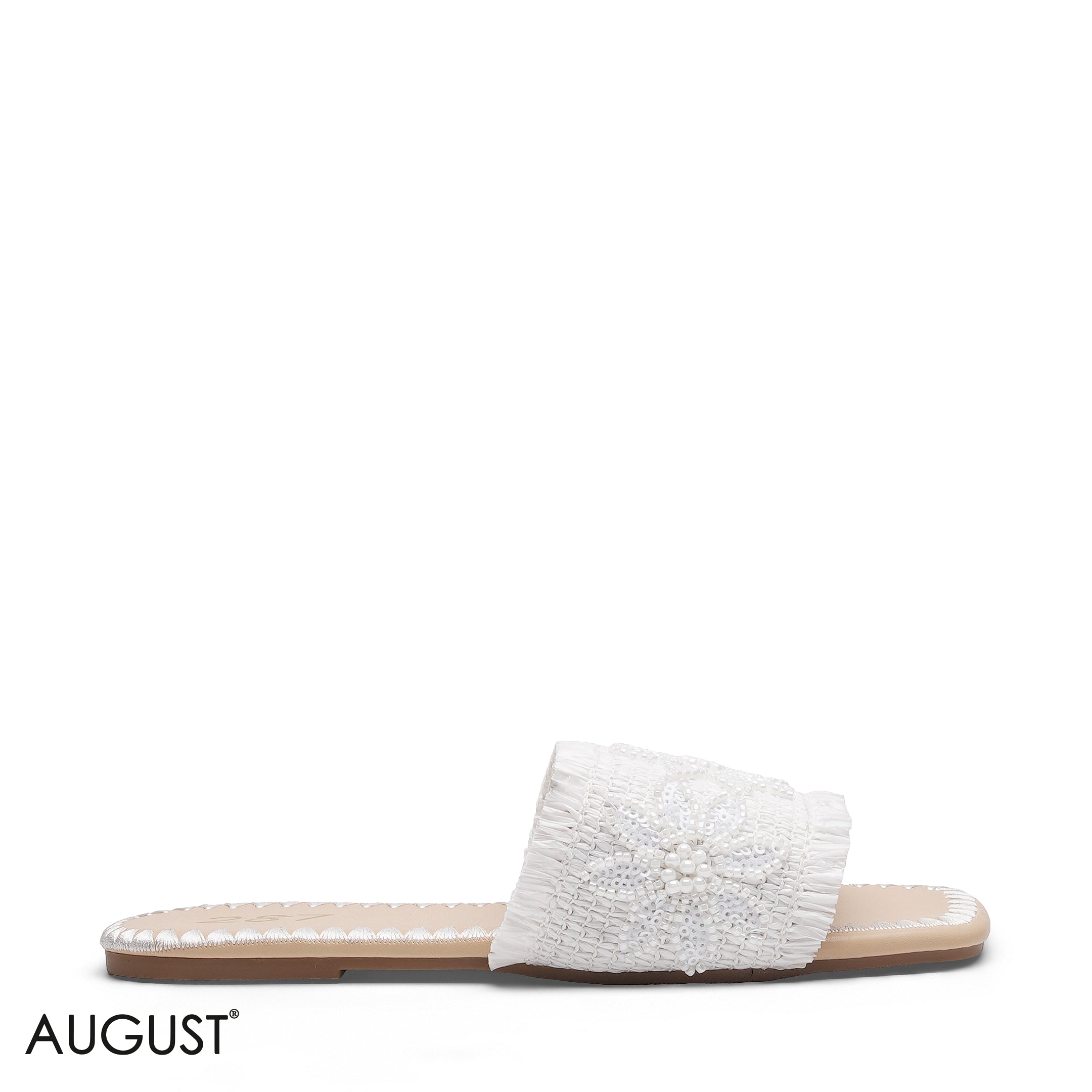 WHITE SLIPPER WITH BEADED EMBROIDERY