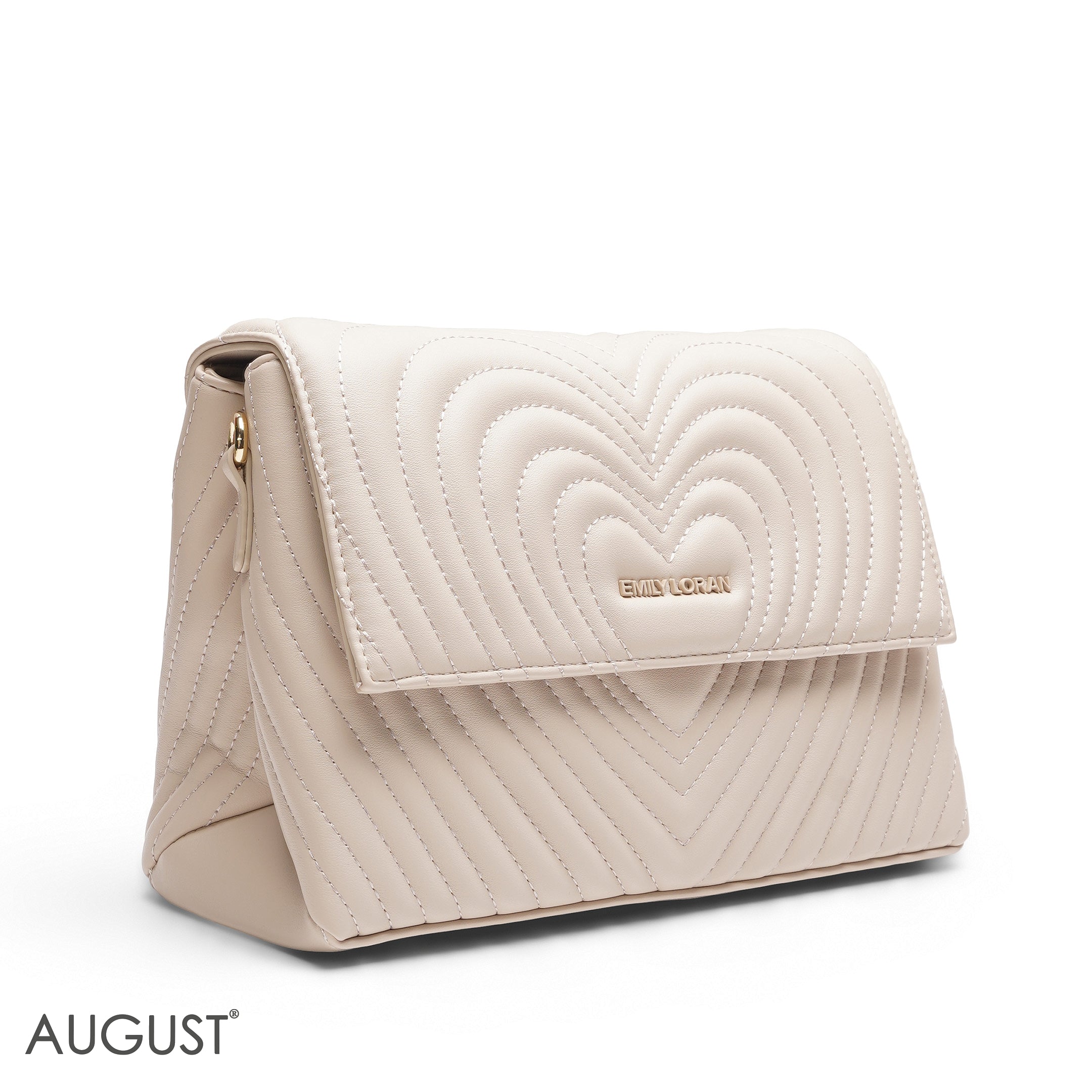 BEIGE EMILY EMBOSSED LOGO TRAPEZE BAG - MED