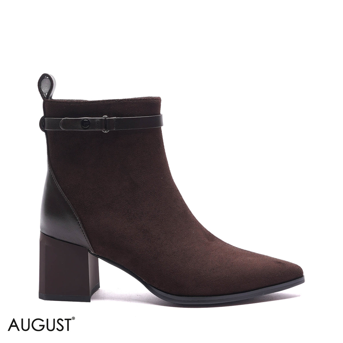 BUCKLED SUEDE BLOCK HEEL BOOTS