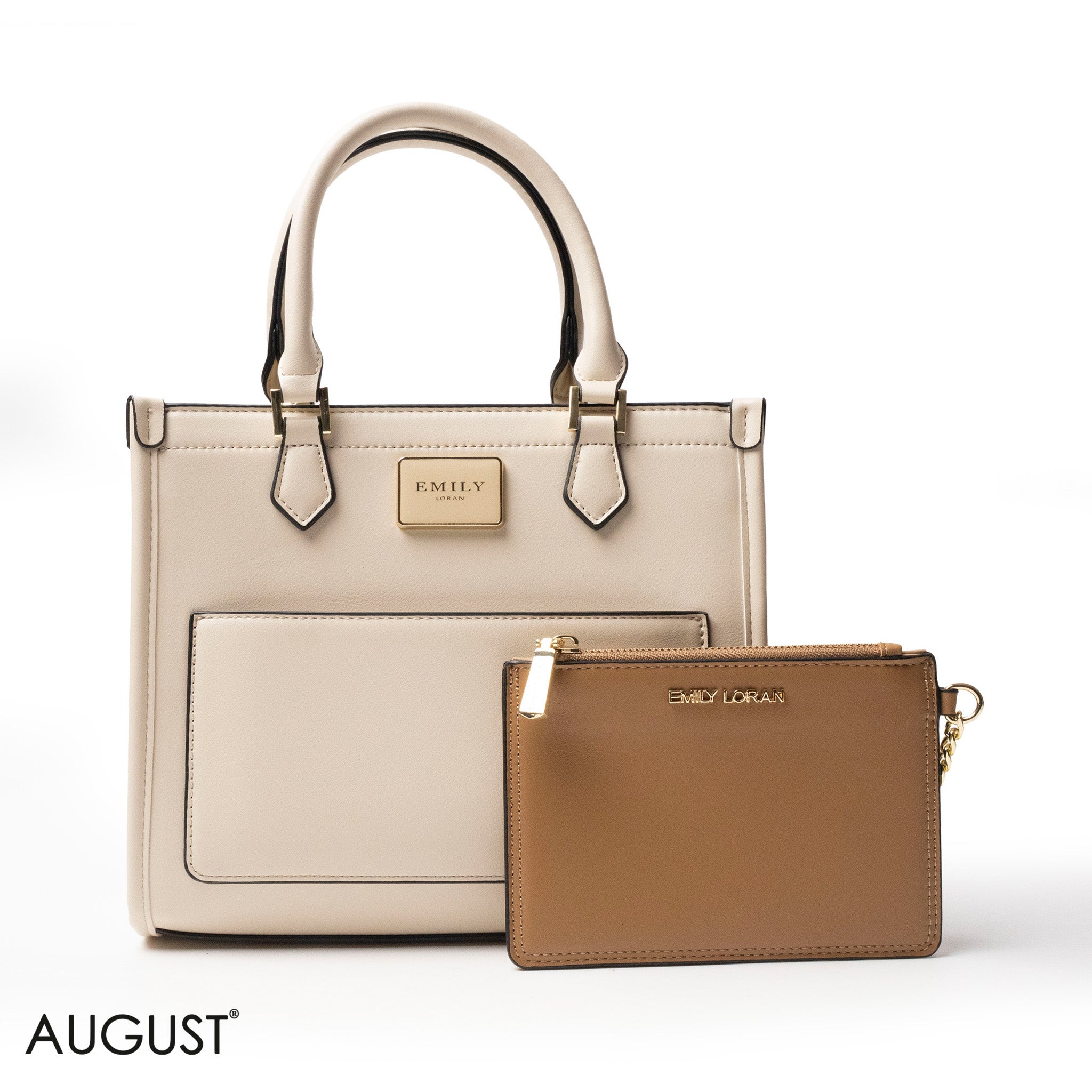 LEATHER HANDBAG WITH MINI WALLET IN BASIC PRINT - MED