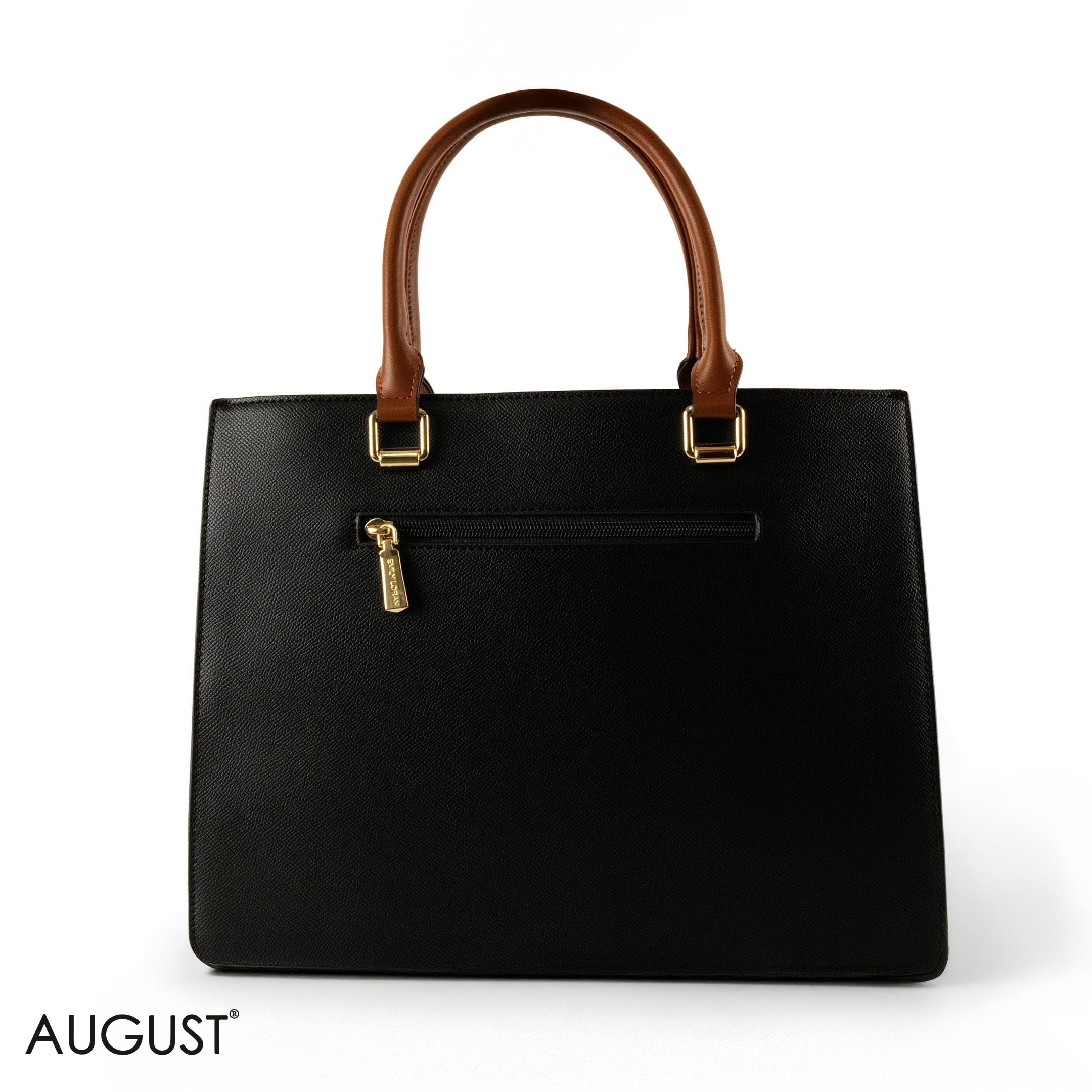 BLACK LEATHER EMILY LORAN HANDBAG WITH SNAKE DETAILS - LARGE