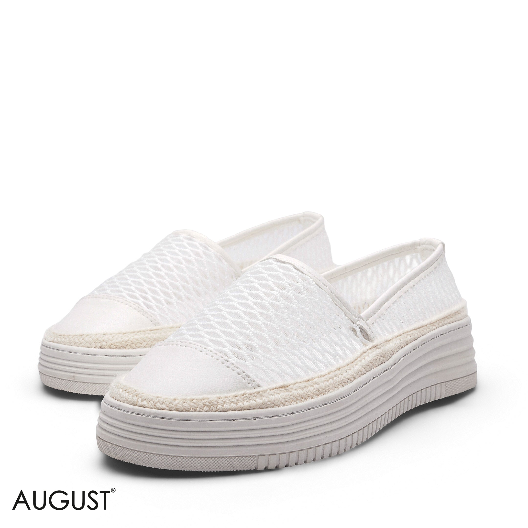 WHITE MESH PLATFORM ESPADRILLE FLATS