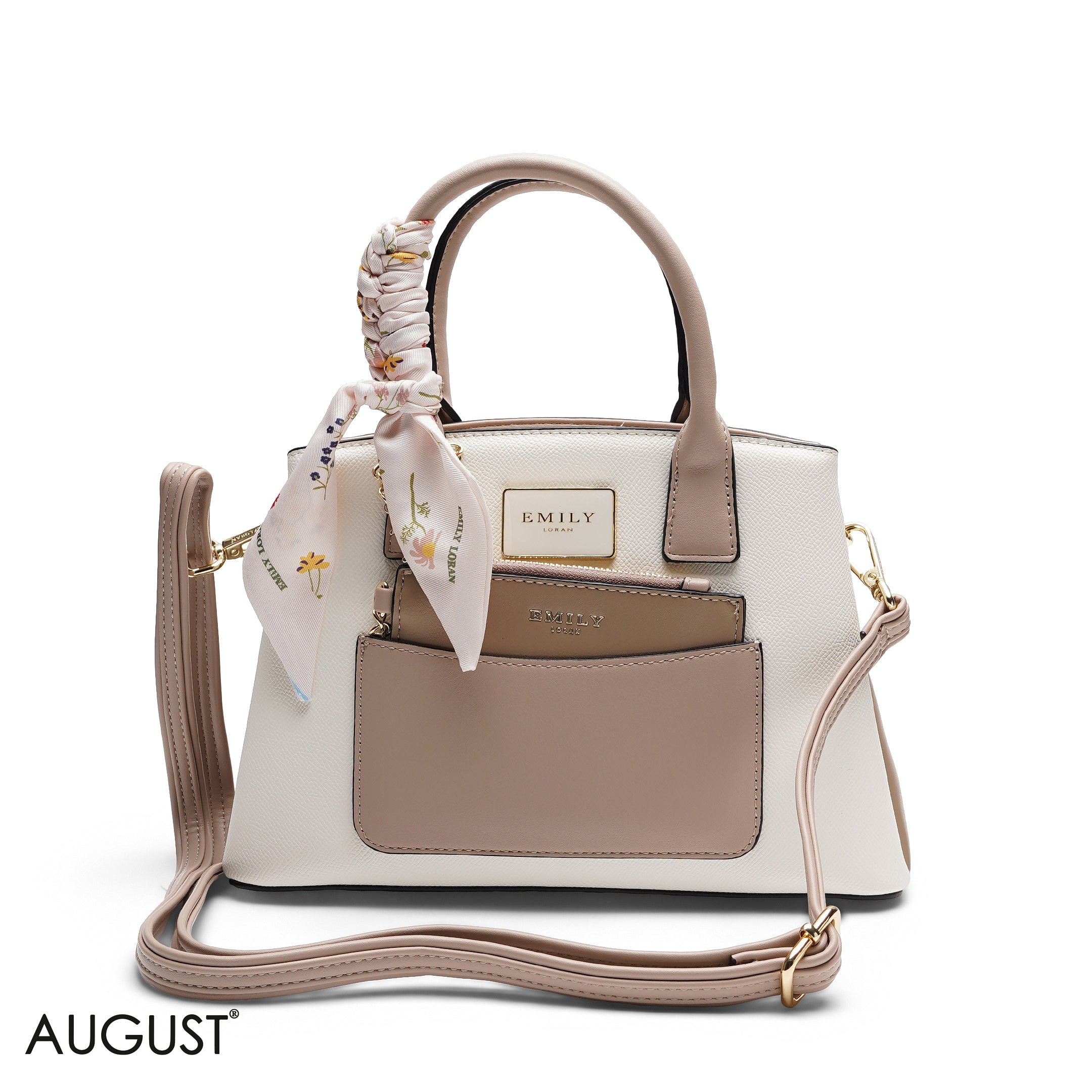 CHIC SATCHEL WITH POUCH AND SIGNATURE SCARF BAG