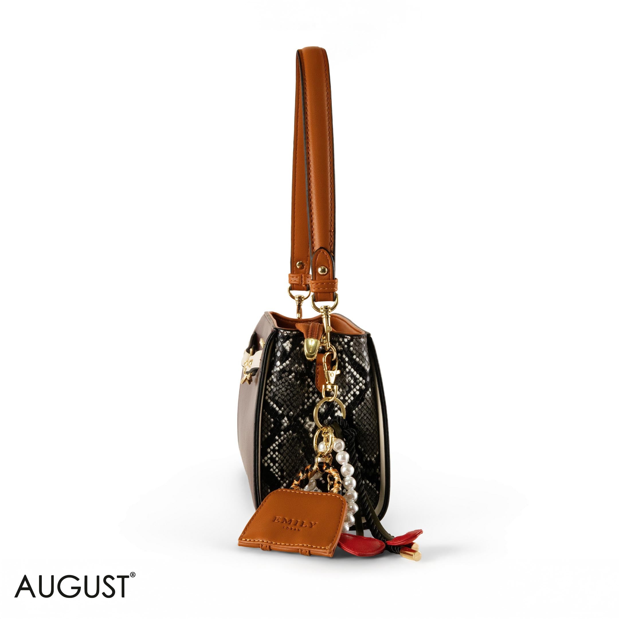 MAROON LEATHER SHOULDER BAG WITH ACCESSORIES- SMALL