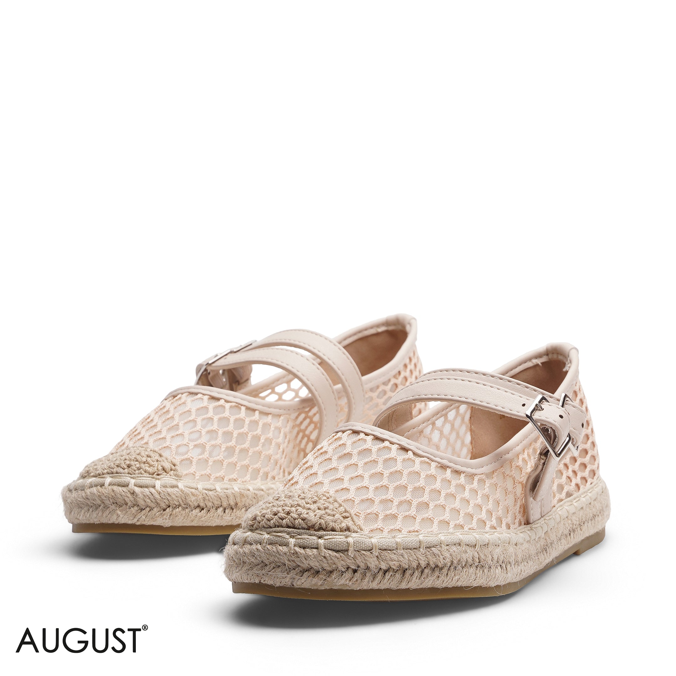 NUDE STRAPPED MESH ESPADRILLE FLATS