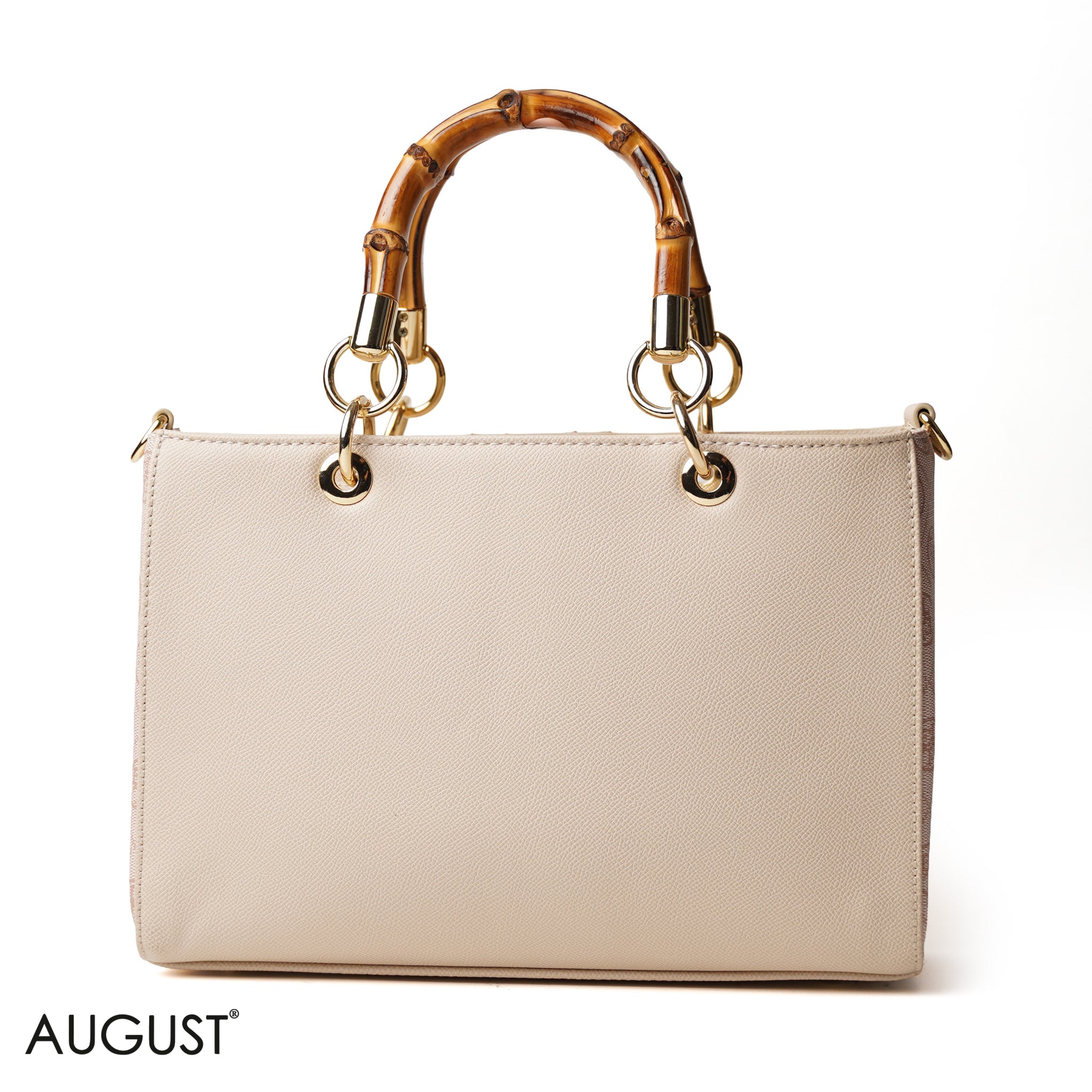 BEIGE WITH BAMBOO HANDLE - LARGE