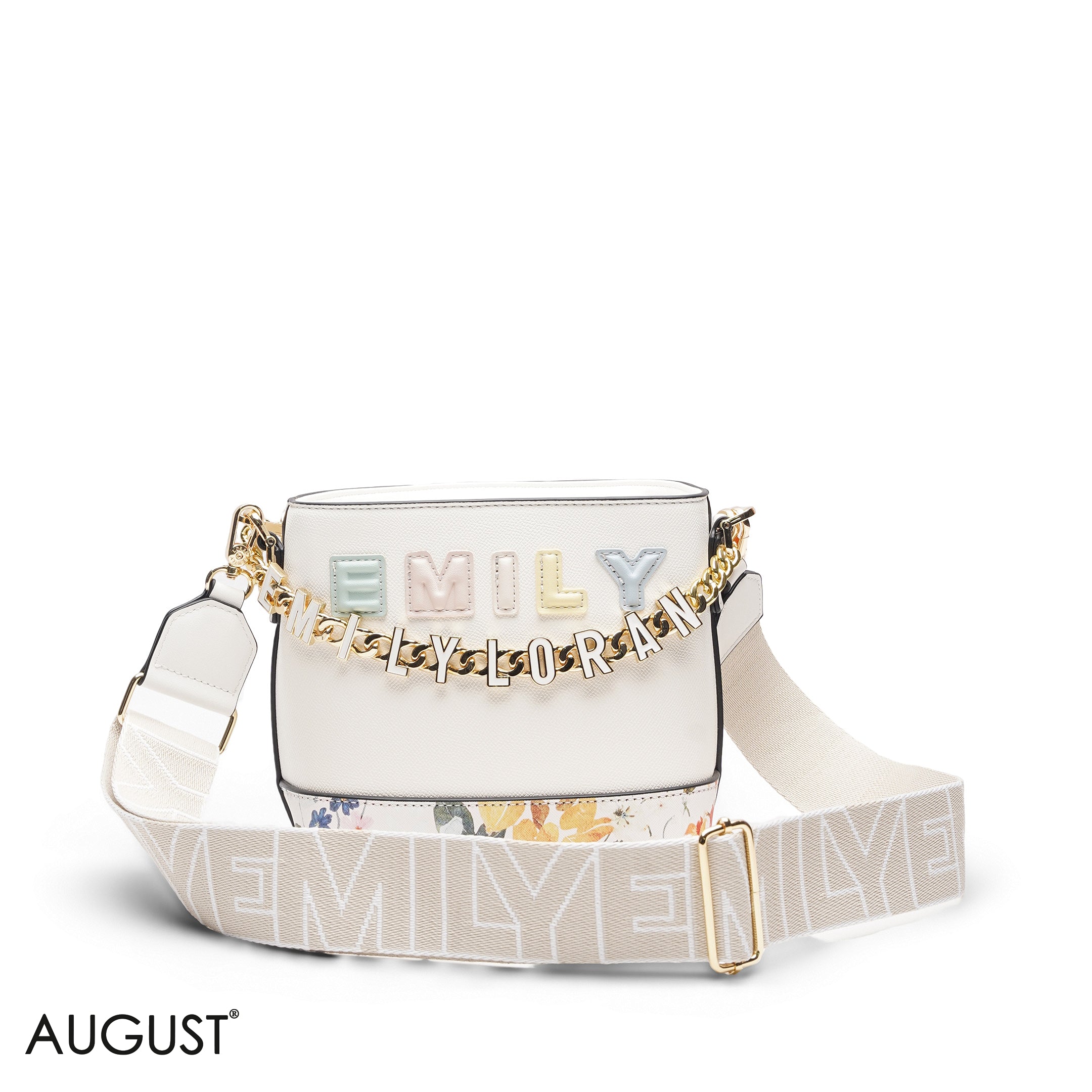 WHITE FLORAL TOTE WITH GOLD CHAIN & STRAP