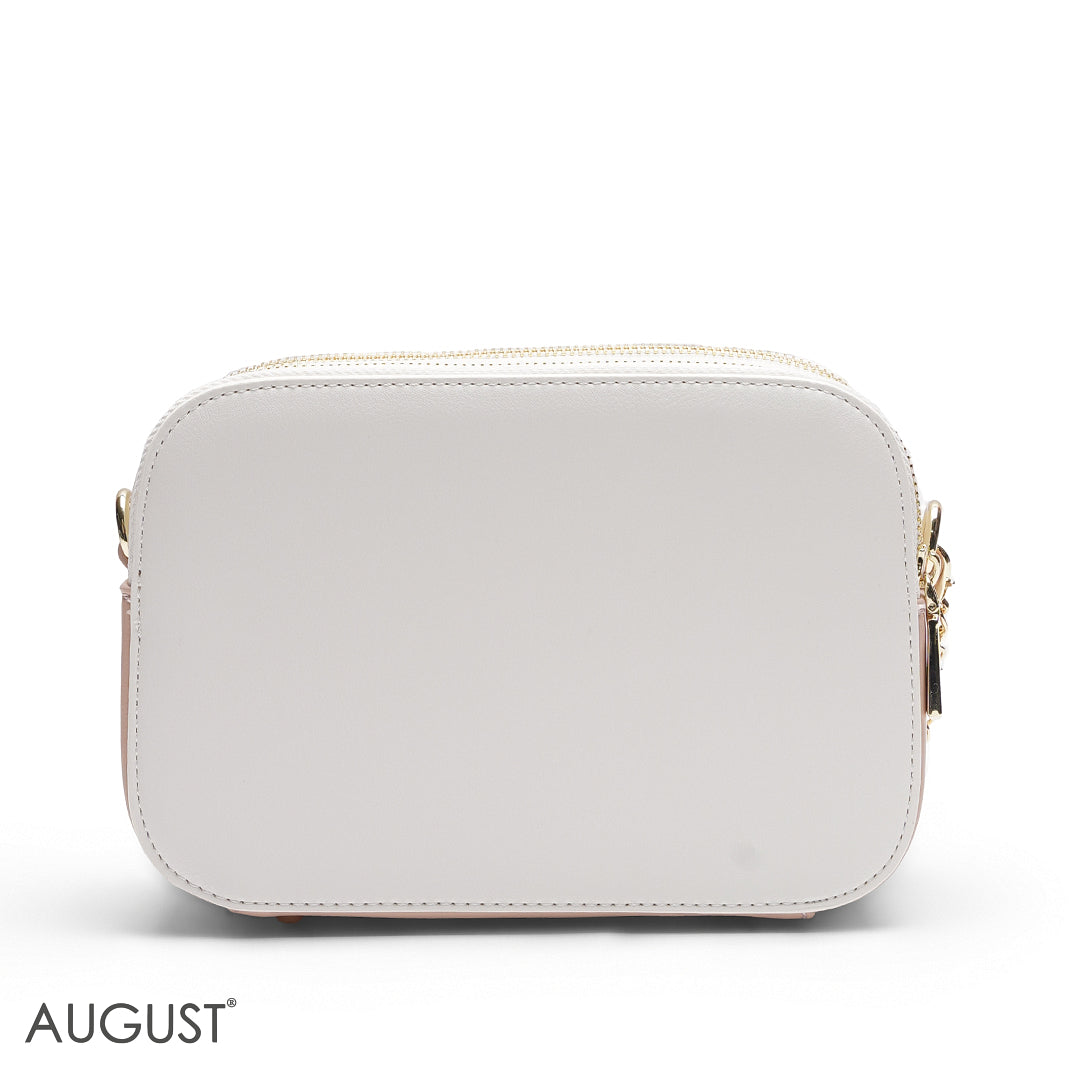 WHITE & BEIGE CAMERA BAG WITH FRONT POUCH