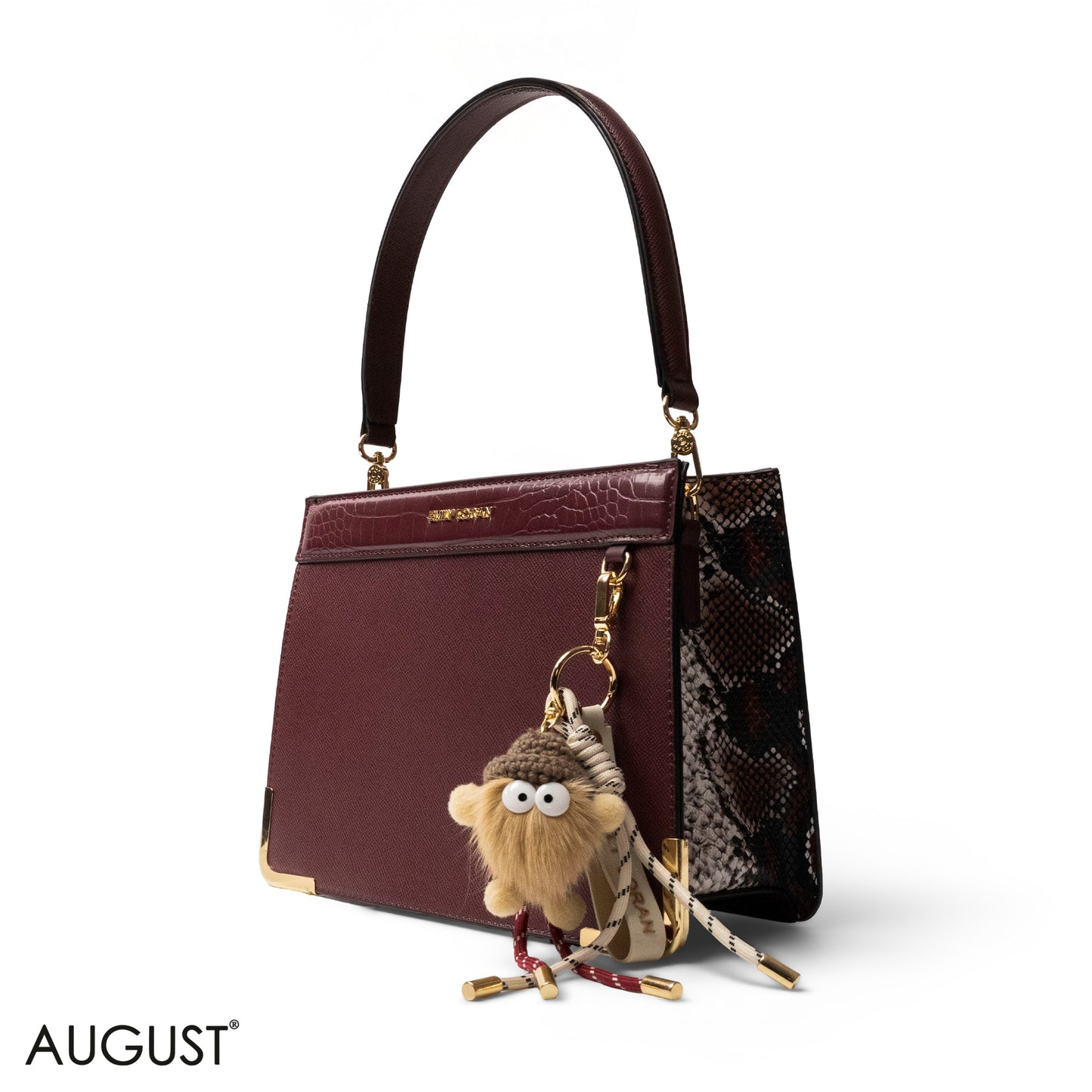 MATTE SMOOTH LEATHER HANDBAG WITH ACCESSORIES -MED