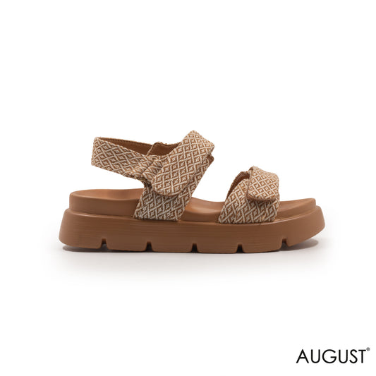 ENGRAVED FABRIC SANDAL WITH THICK LEATHER SOLE