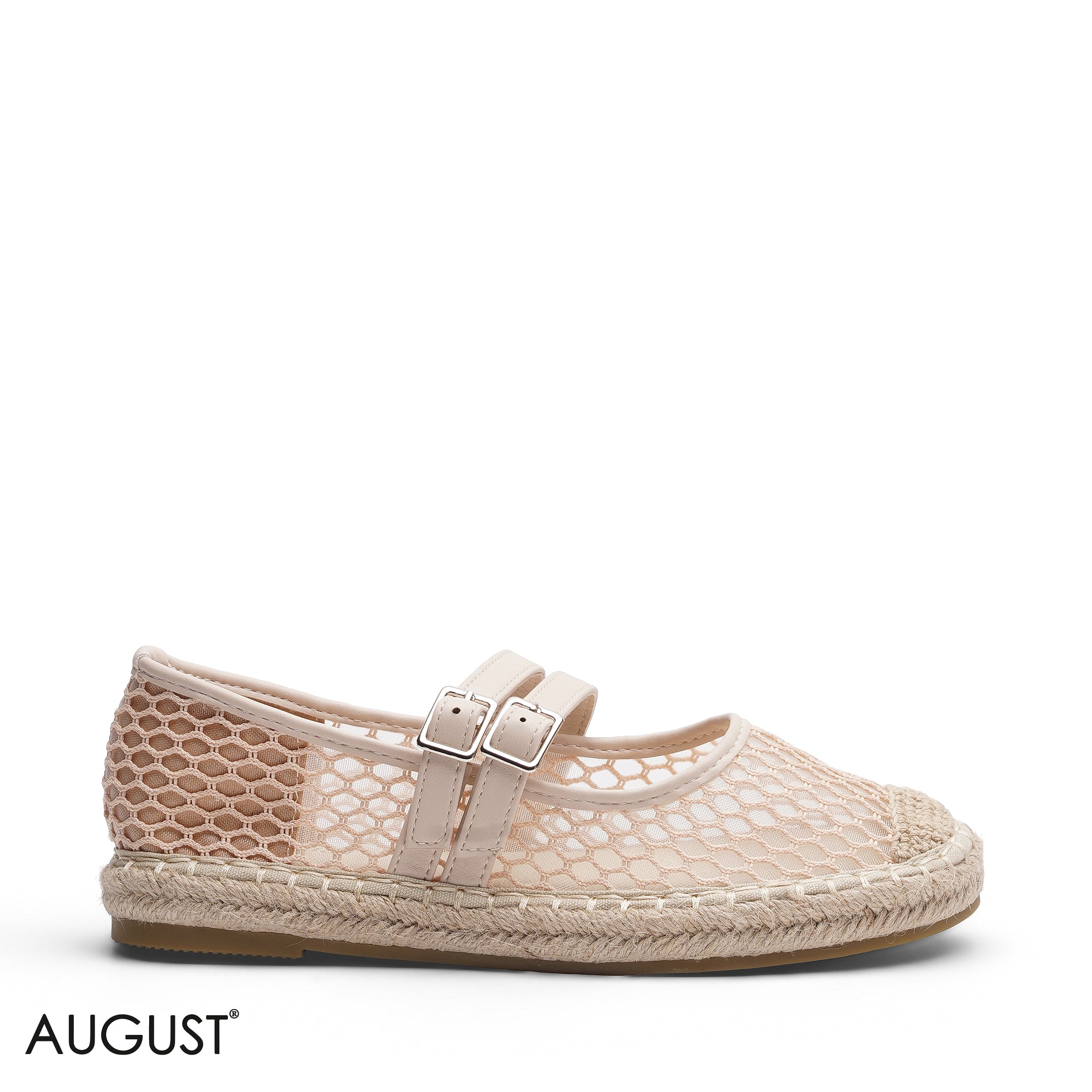 NUDE STRAPPED MESH ESPADRILLE FLATS