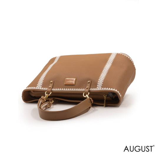 BEIGE LEATHER TOTE BAG WITH SPECIAL DESIGN -LARGE
