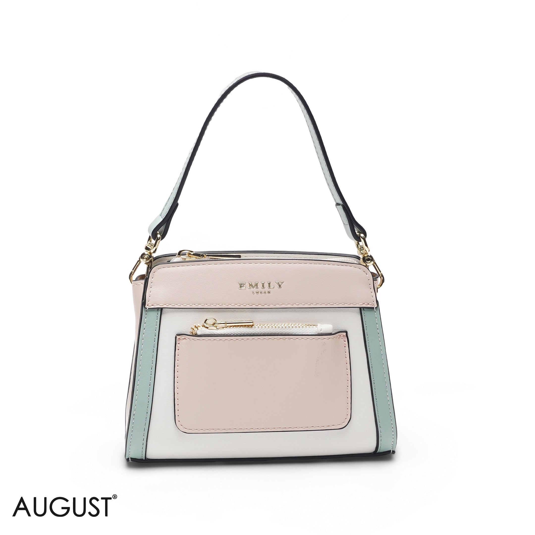 MINI MULTI COLOR BAG WITH FRONT POUCH & GOLD METAL STRAP