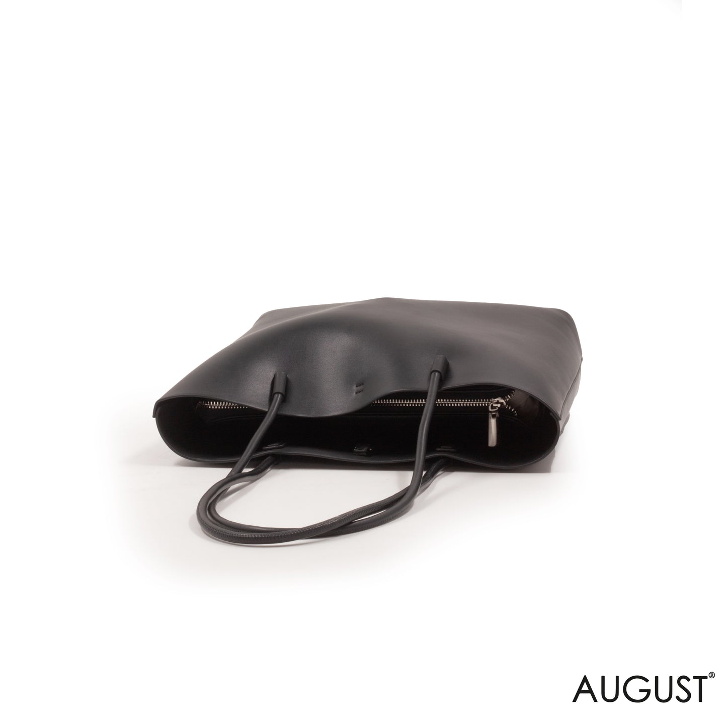 BASIC BLACK SMOOTH LEATHER SHOULDER BAG -MED