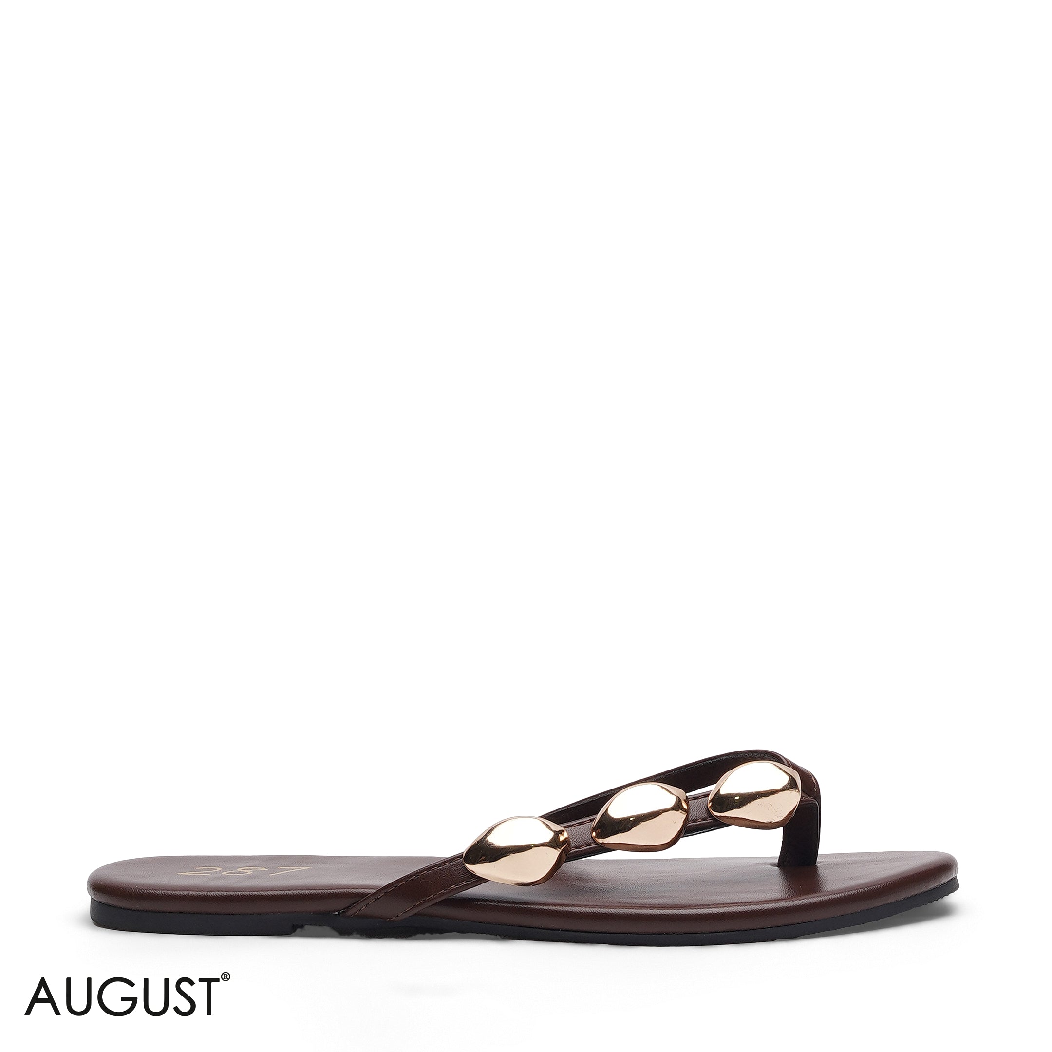 BROWN SLIPPER WITH METALLIC BEAD ACCENTS