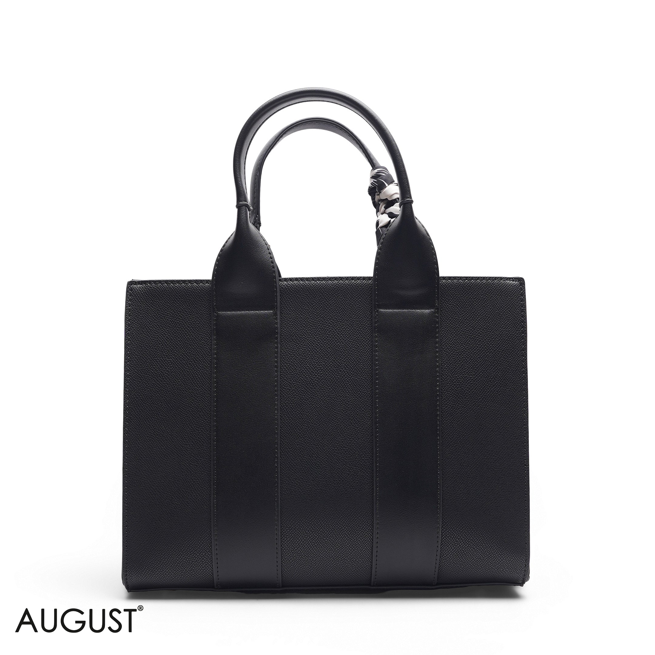 EMBOSSED LEATHER SCARF BLACK TOTE BAG - MED