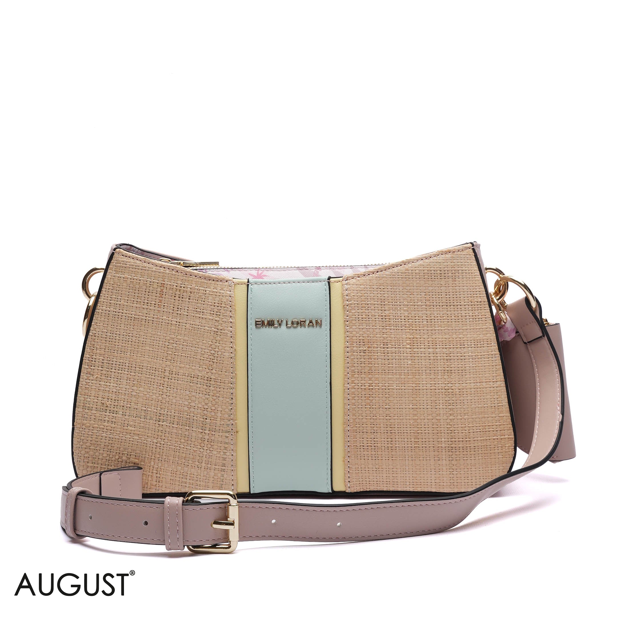STRAW PANELLED SHOULDER BAG