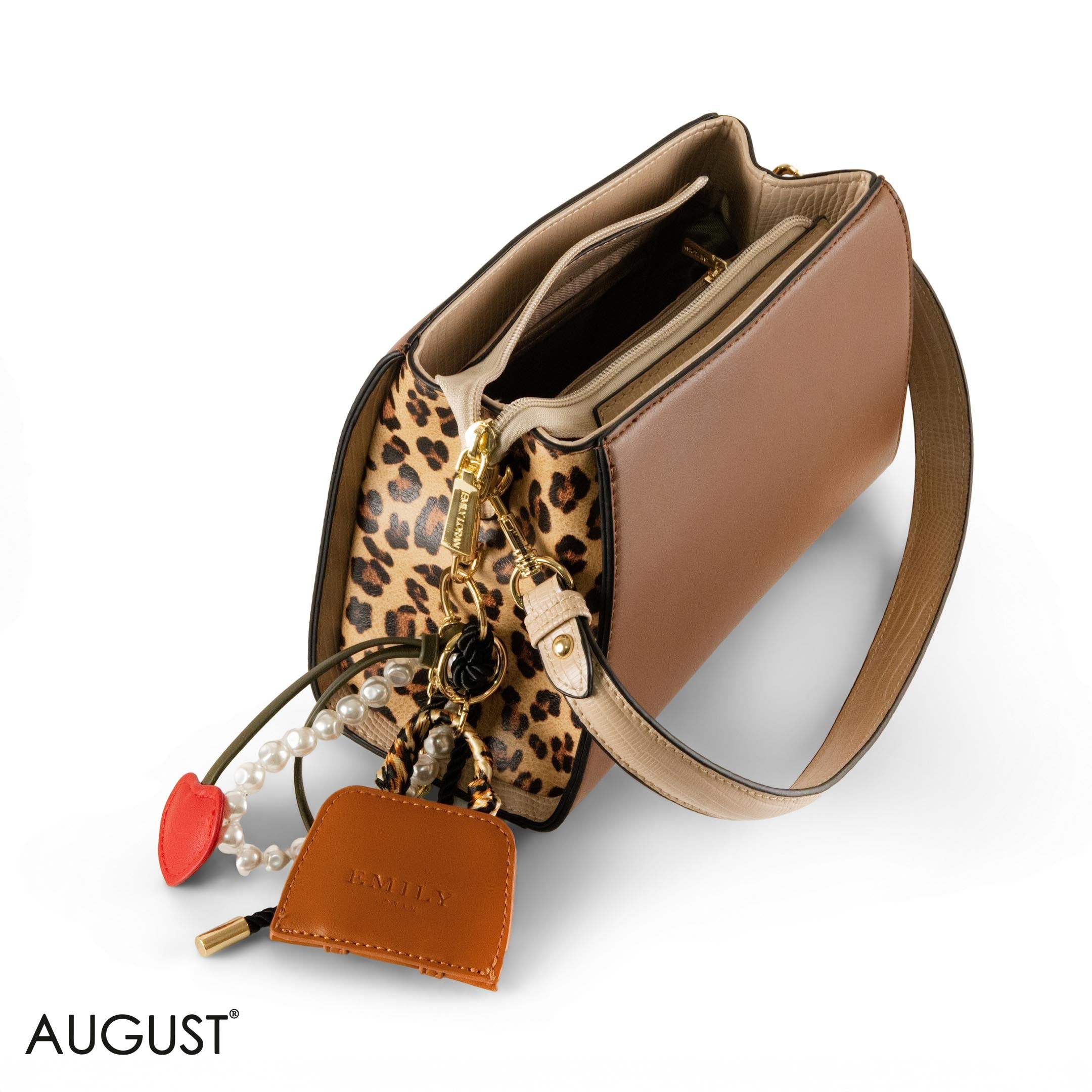 BROWN LEATHER SHOULDER BAG WITH ACCESSORIES- SMALL