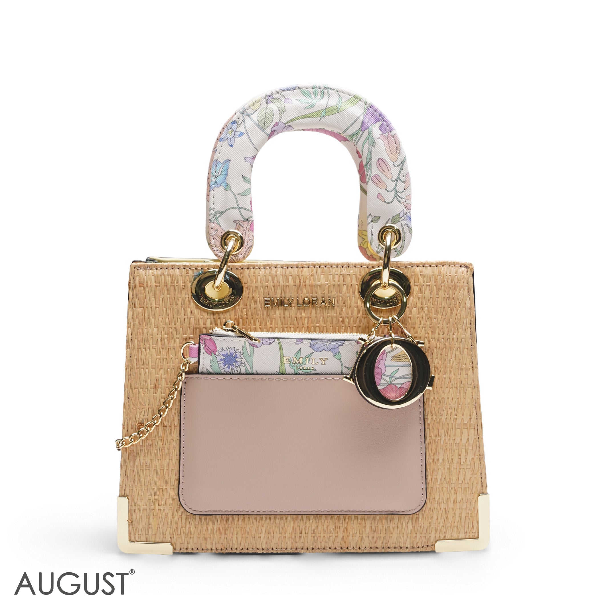 STRAW TEXTURED LADY TOTE WITH PASTEL ACCENTS