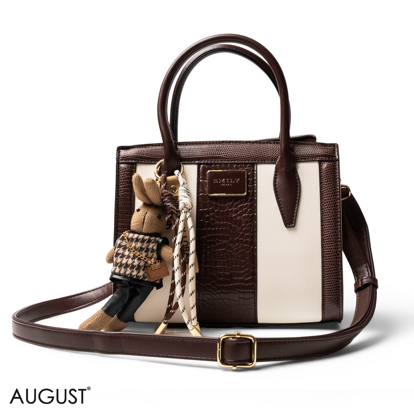 BROWN SMOOTH LEATHER HANDBAG WITH ACCESSORIES -MED