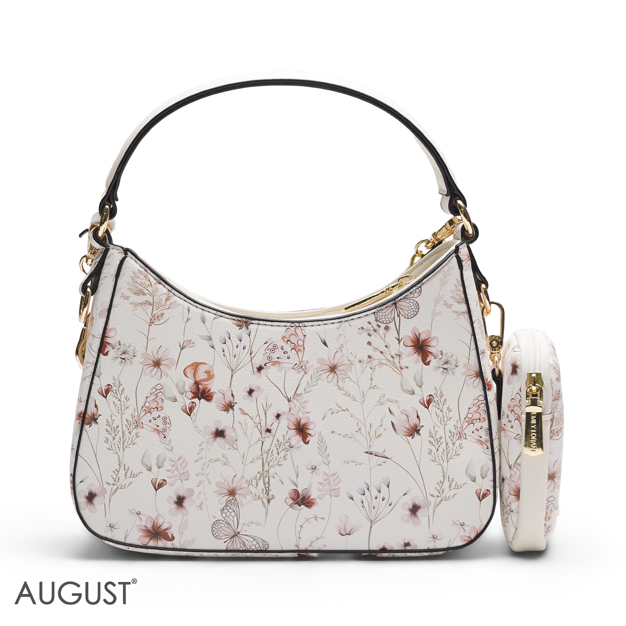 WHITE AUTUMN FLORAL HOBO BAG WITH SIDE POUCH