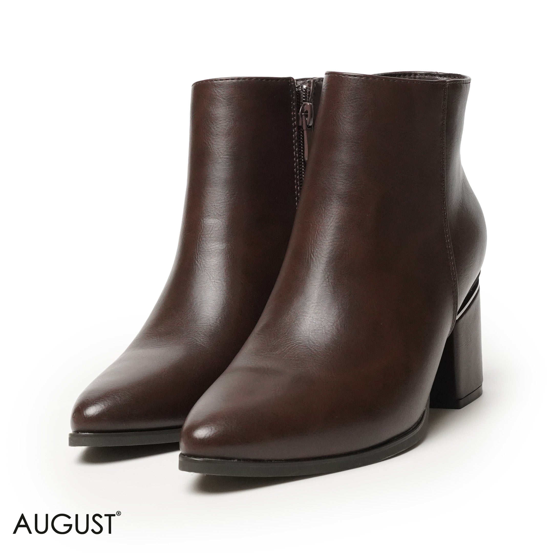 BROWN LEATHER HEELED BOOTS WITH GOLD METALLIC TOUCH