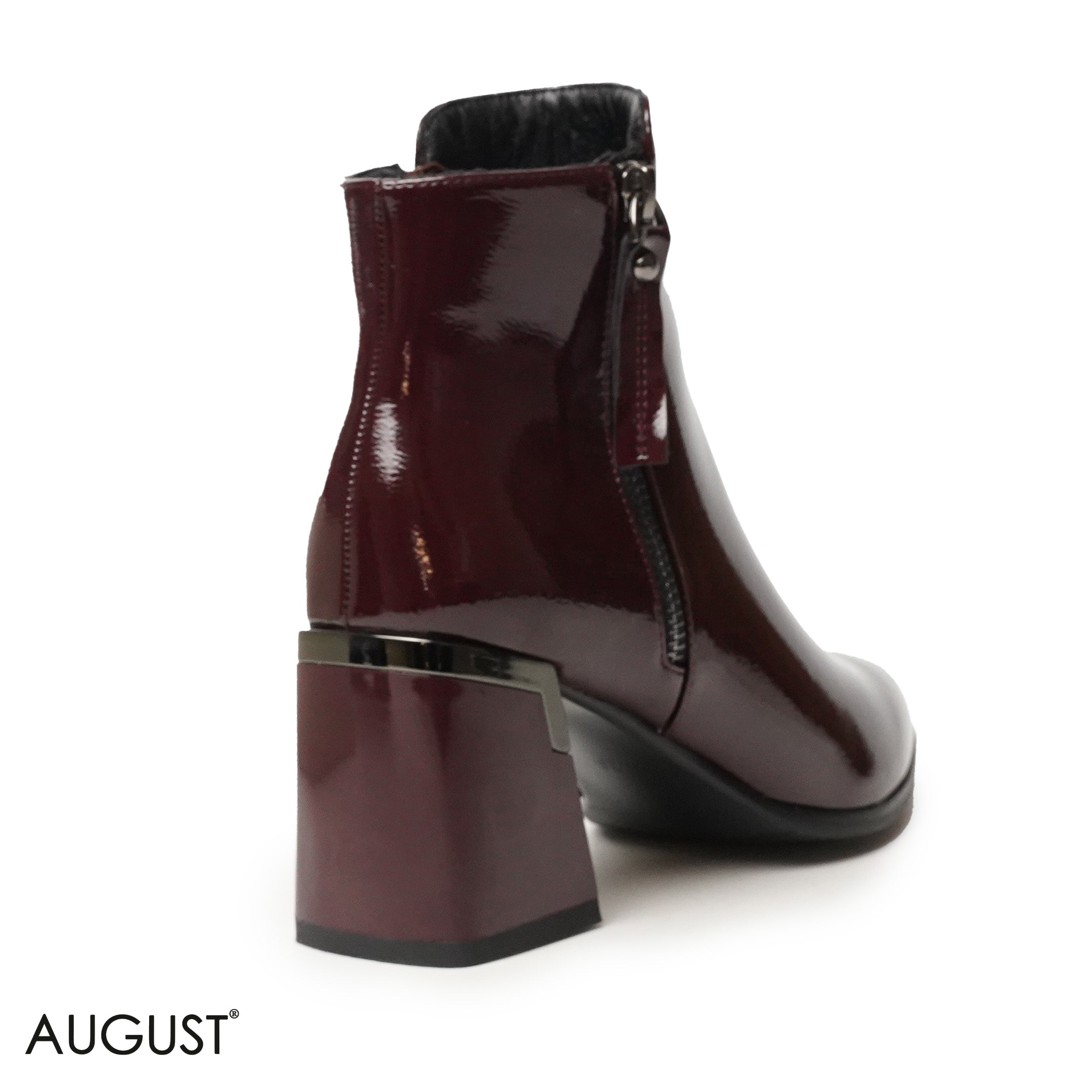 GLOSSY LEATHER HEELED BOOTS WITH SIDE ZIPPER