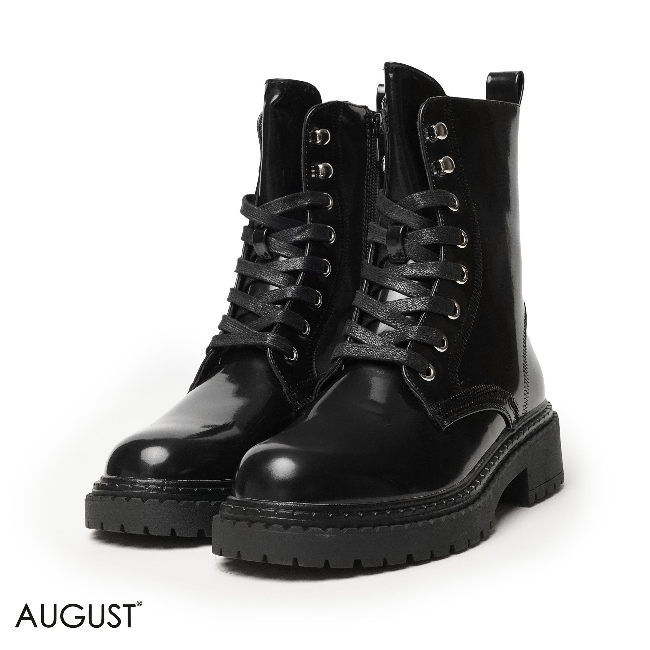 GLOSSY LEATHER ANKLE BOOT WITH BOND