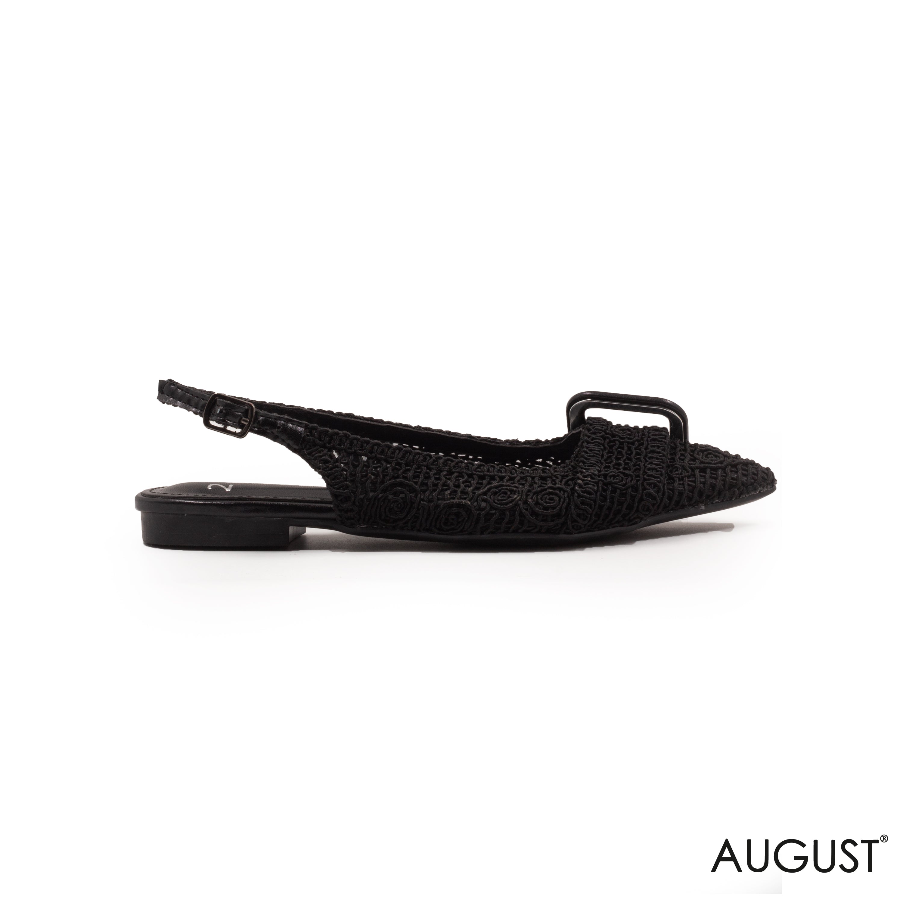 STRAW WOVEN BUCKLE SLINGBACK BALLET FLAT