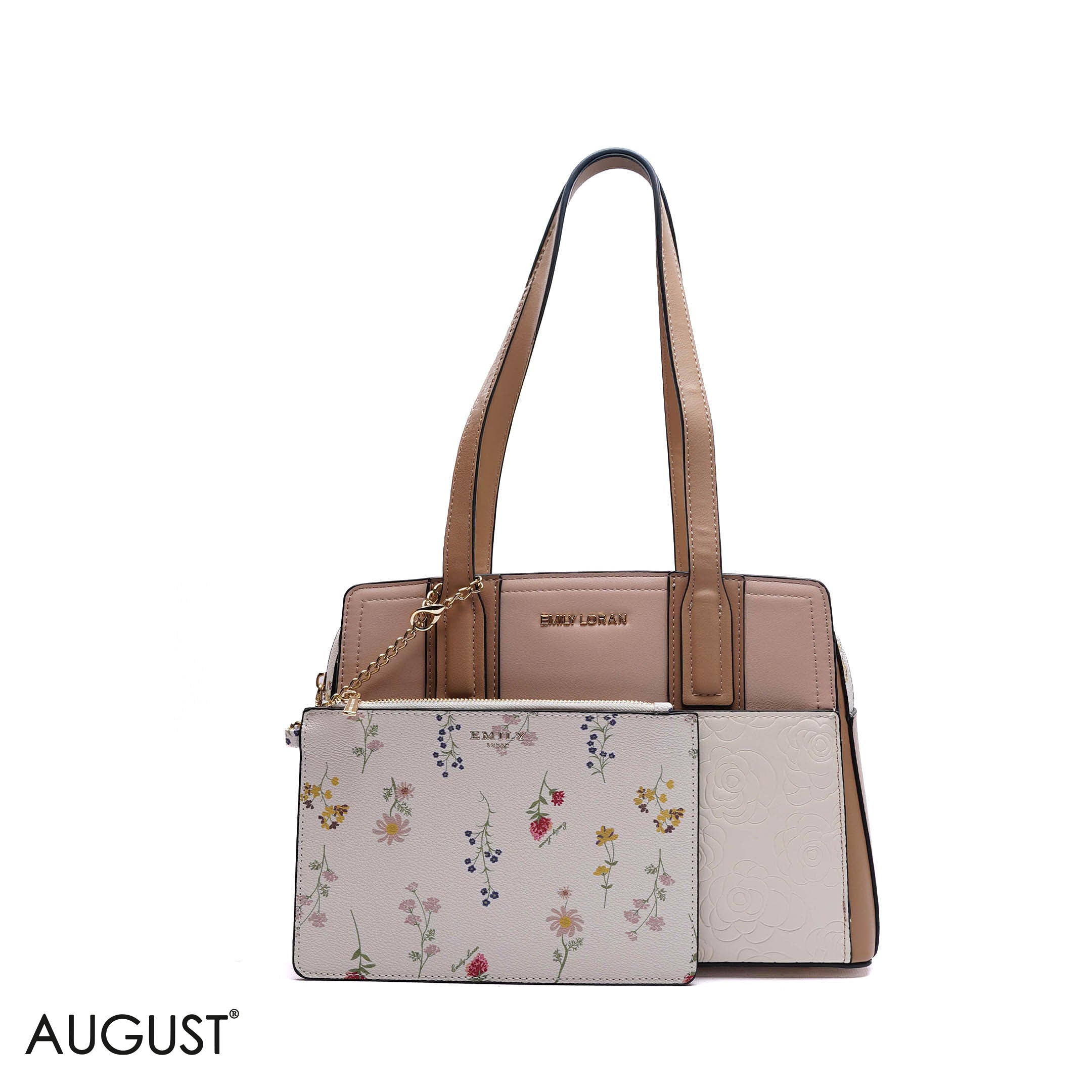 EMBOSSED FLORAL HANDBAG WITH POUCH - MED