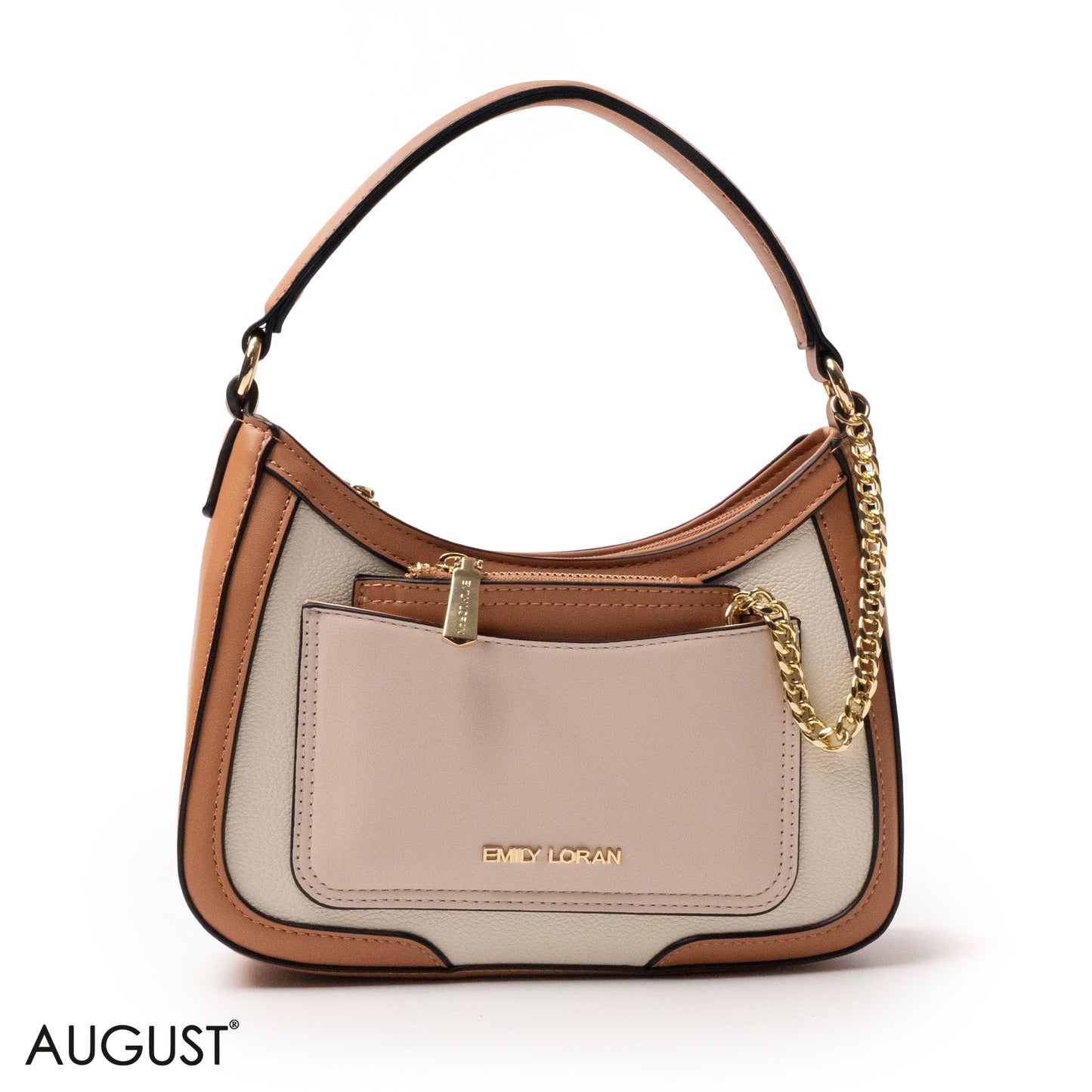 LIGHT COLORS LEATHER HANDBAG WITH METAL CHAIN -SMALL