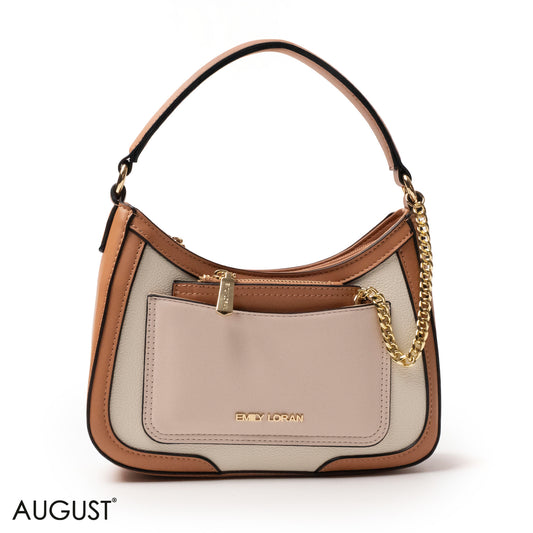 LIGHT COLORS LEATHER HANDBAG WITH METAL CHAIN -SMALL