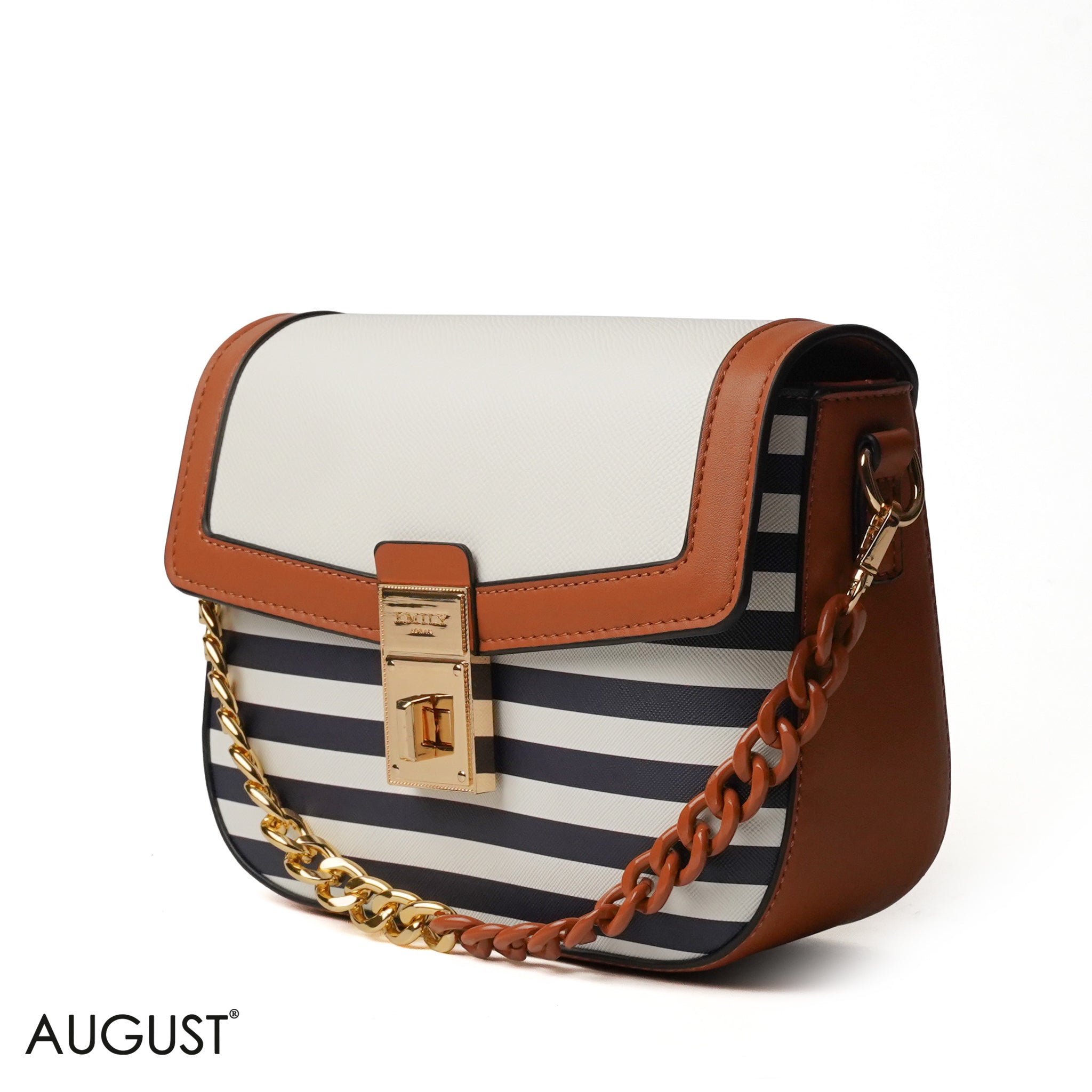 STRIPED CROSS BAG WITH CLASSIC LEATHER - SMALL