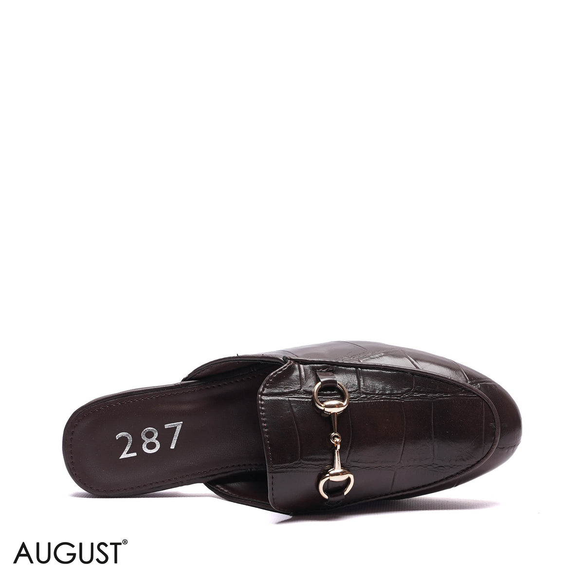 CROC-EMBOSSED HORSEBIT BACKLESS MULES