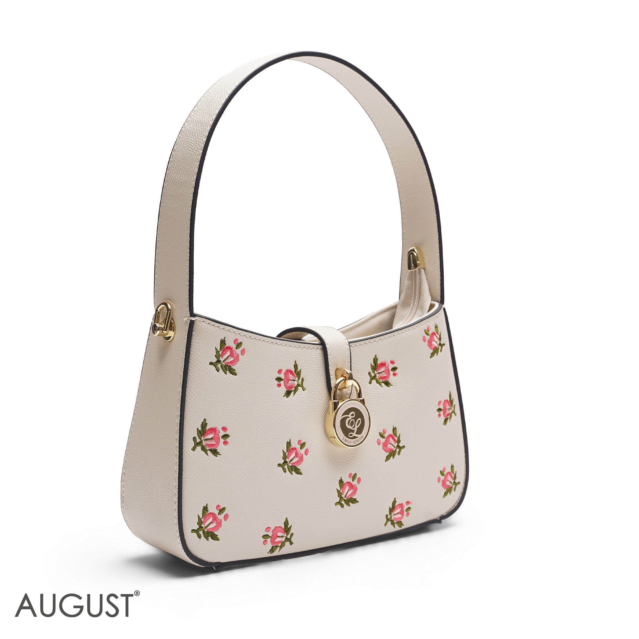 BEIGE ROSE FLORAL BAGUETTE BAG