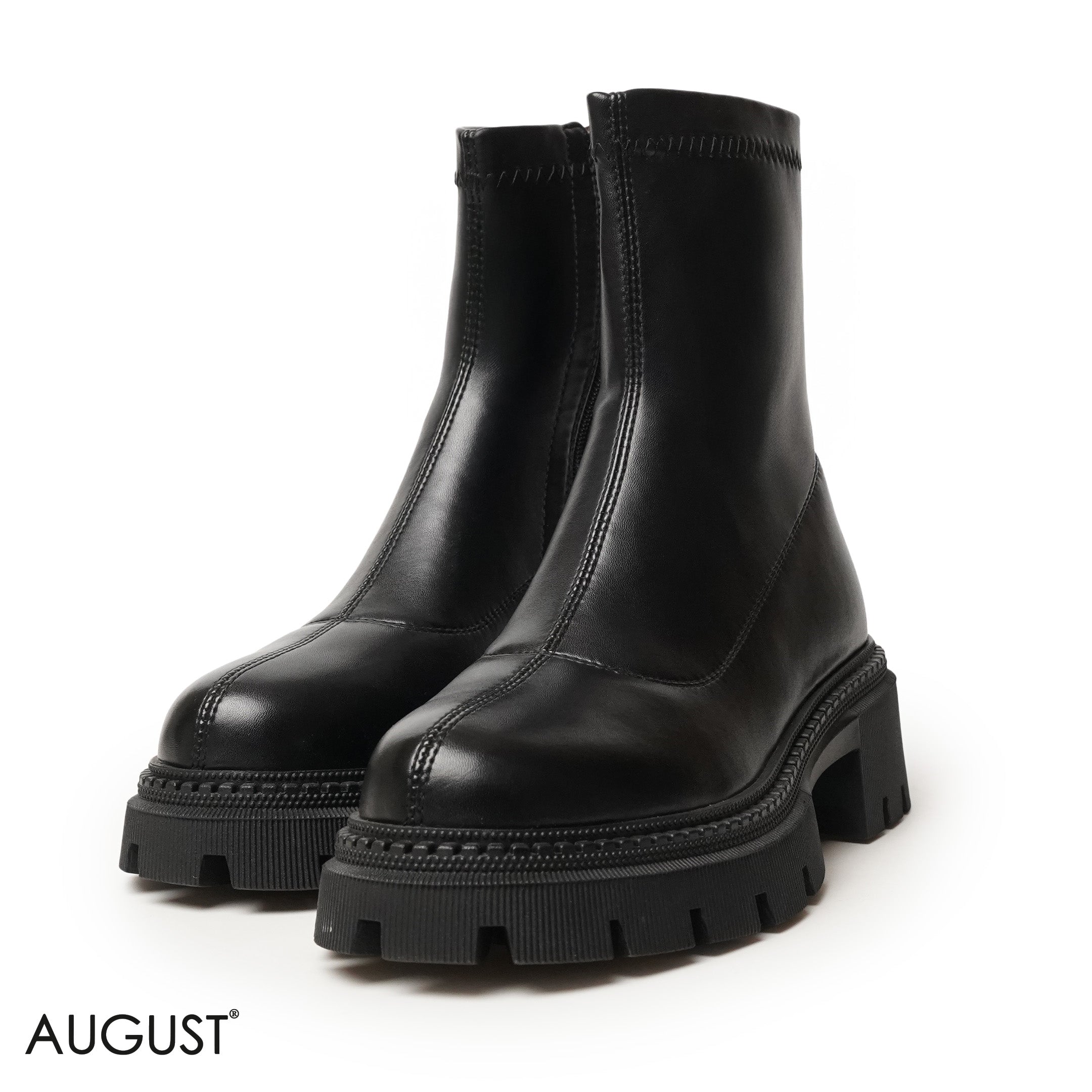 BLACK LEATHER ANKLE BOOTS WITH THICK SOLE