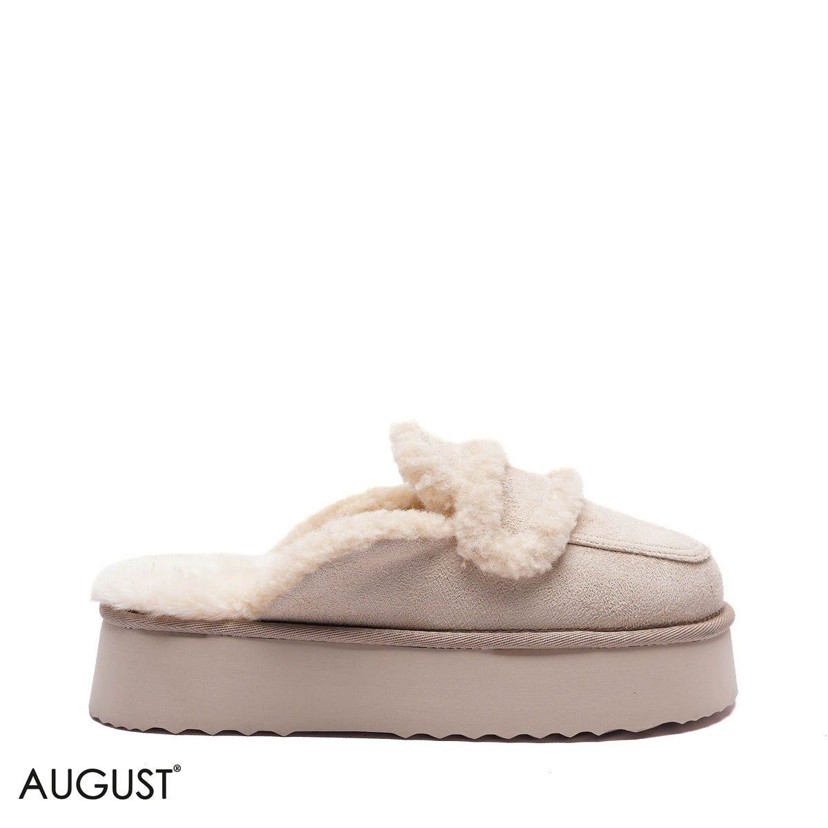 PLATFORM FAUX-FUR SUEDE SLIPPER