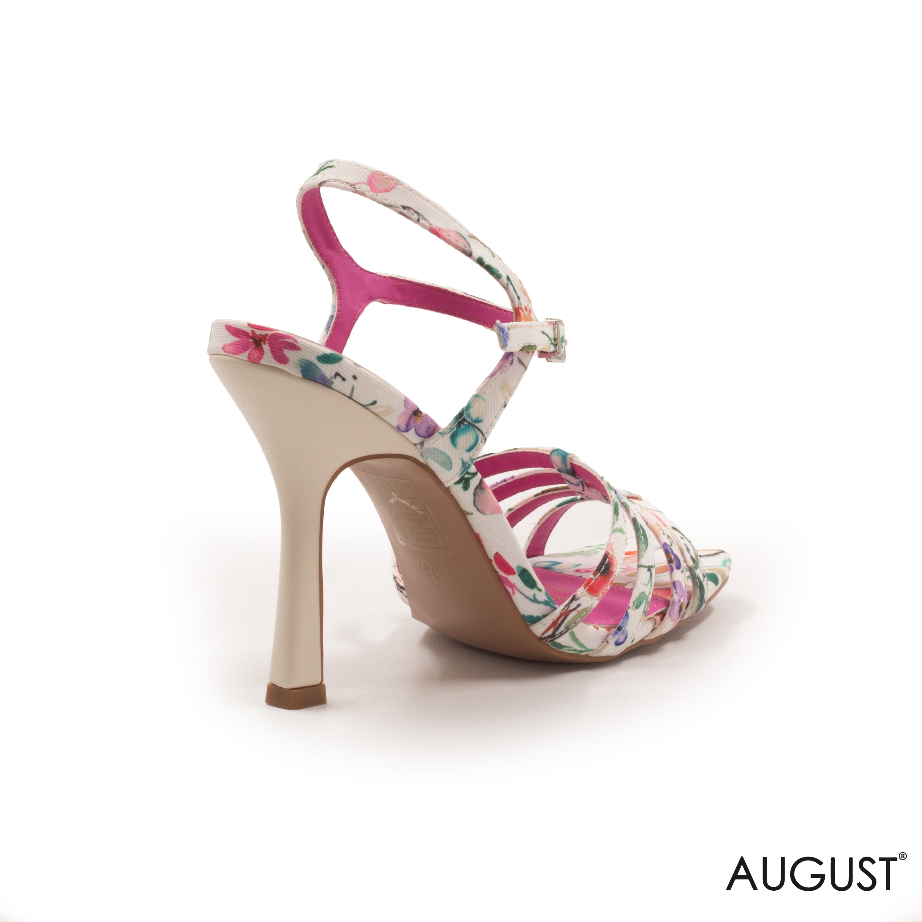 FLORAL FABRIC HEELED SANDAL WITH BUCKLE