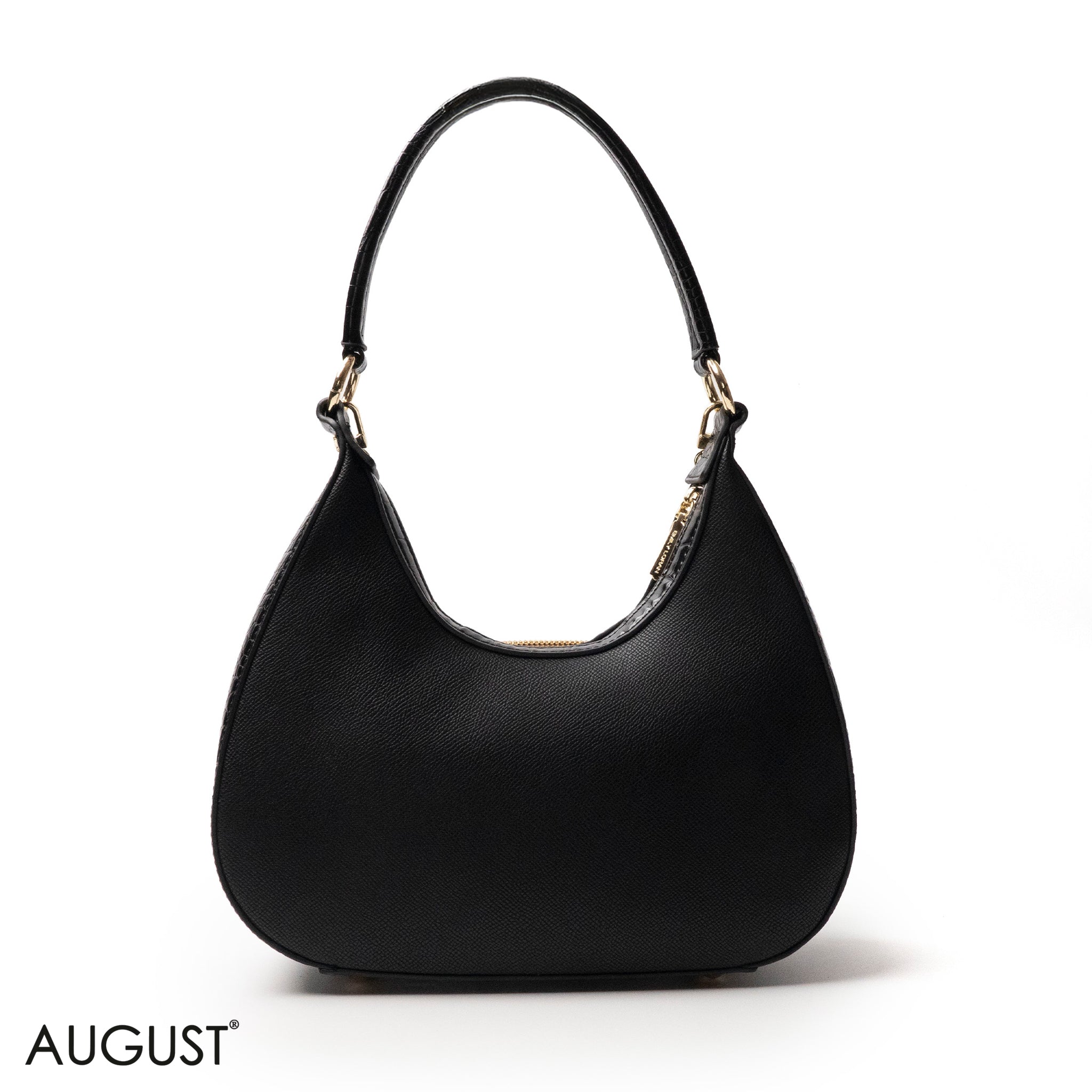 MODERN BLACK LEATHER HANDBAG WITH METAL CHAIN - MED